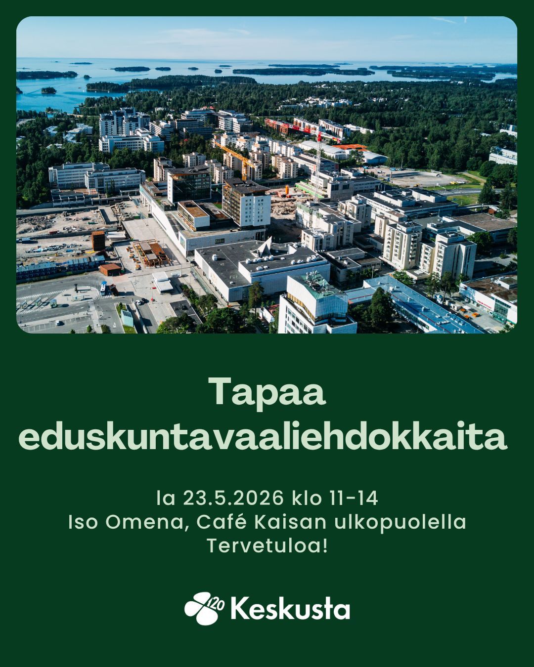 Tule moikkaamaan ehdokkaita, kahville ja keskustelemaan päivänpolttavista teemoista!
#vaalit #suomi #politiikka #keskustelu #kahvi #teemat #espoonkeskusta #keskusta