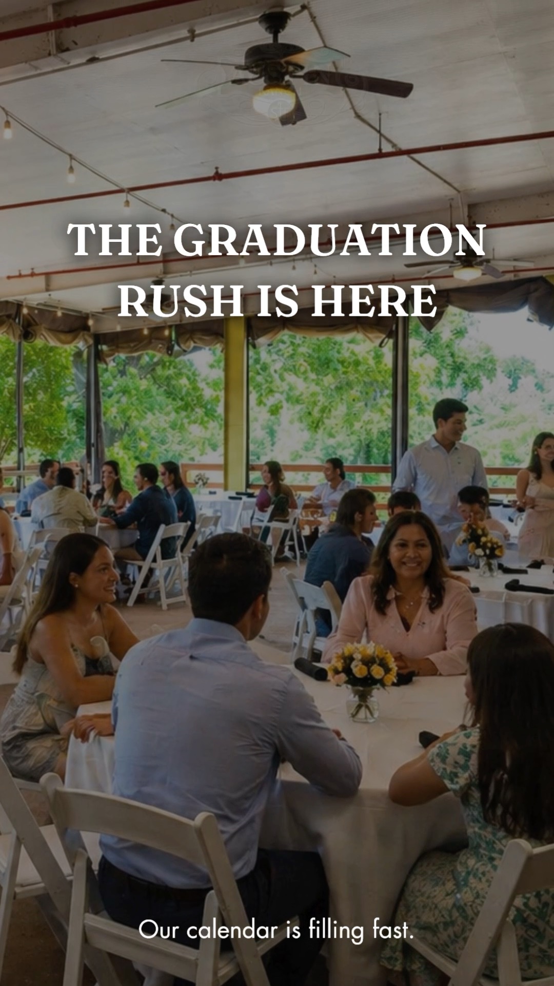 The graduation rush is here, and our calendar is feeling it!
.
If you’re eyeing a weekend in June or July for a family reunion or late grad party, now is the moment.
.
Inquire via the link in our bio before dates are gone.