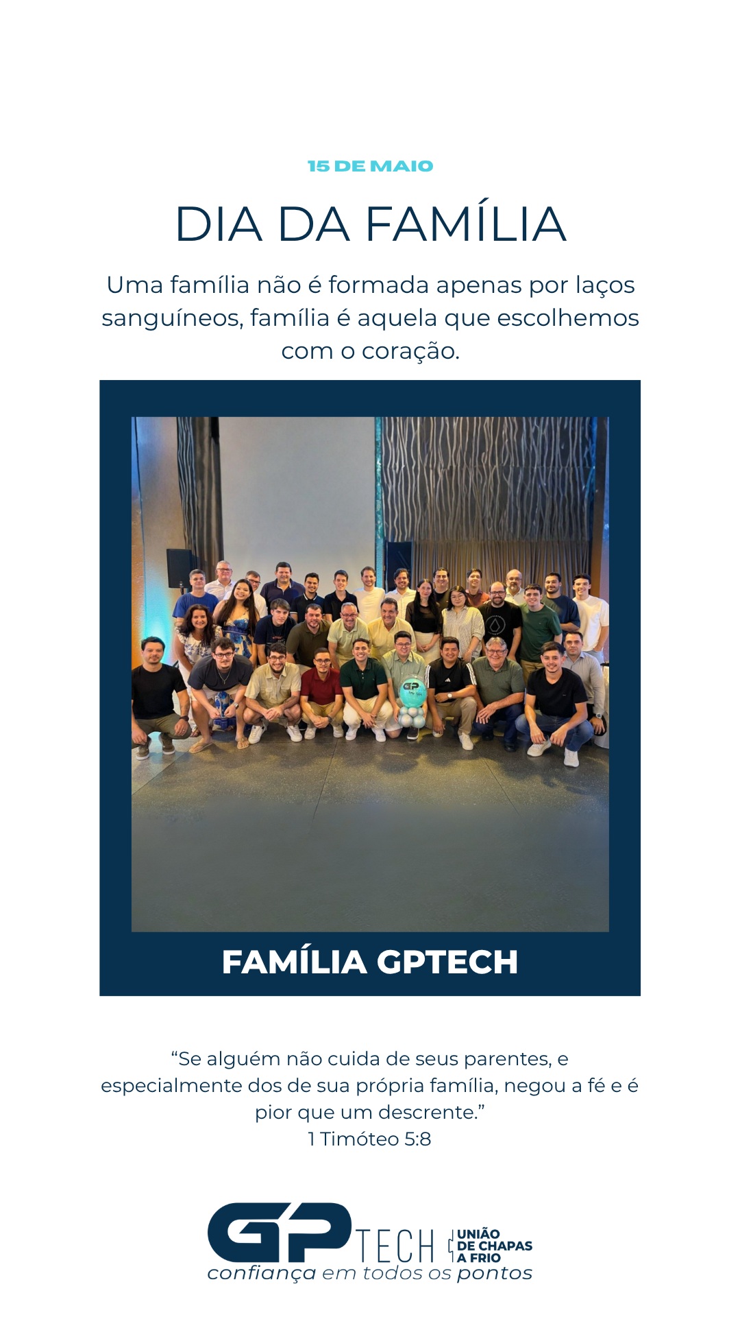Hoje, no Dia Internacional da Família, nosso agradecimento a todos que fazem a GPTECH acontecer.
Por trás de cada máquina, de cada projeto e de cada meta alcançada, existe o apoio, a dedicação e o carinho de uma família.
E é exatamente assim que nos enxergamos por aqui: como uma grande família unida pelo mesmo propósito. 🙌
#diadafamilia #gptech #inovacao