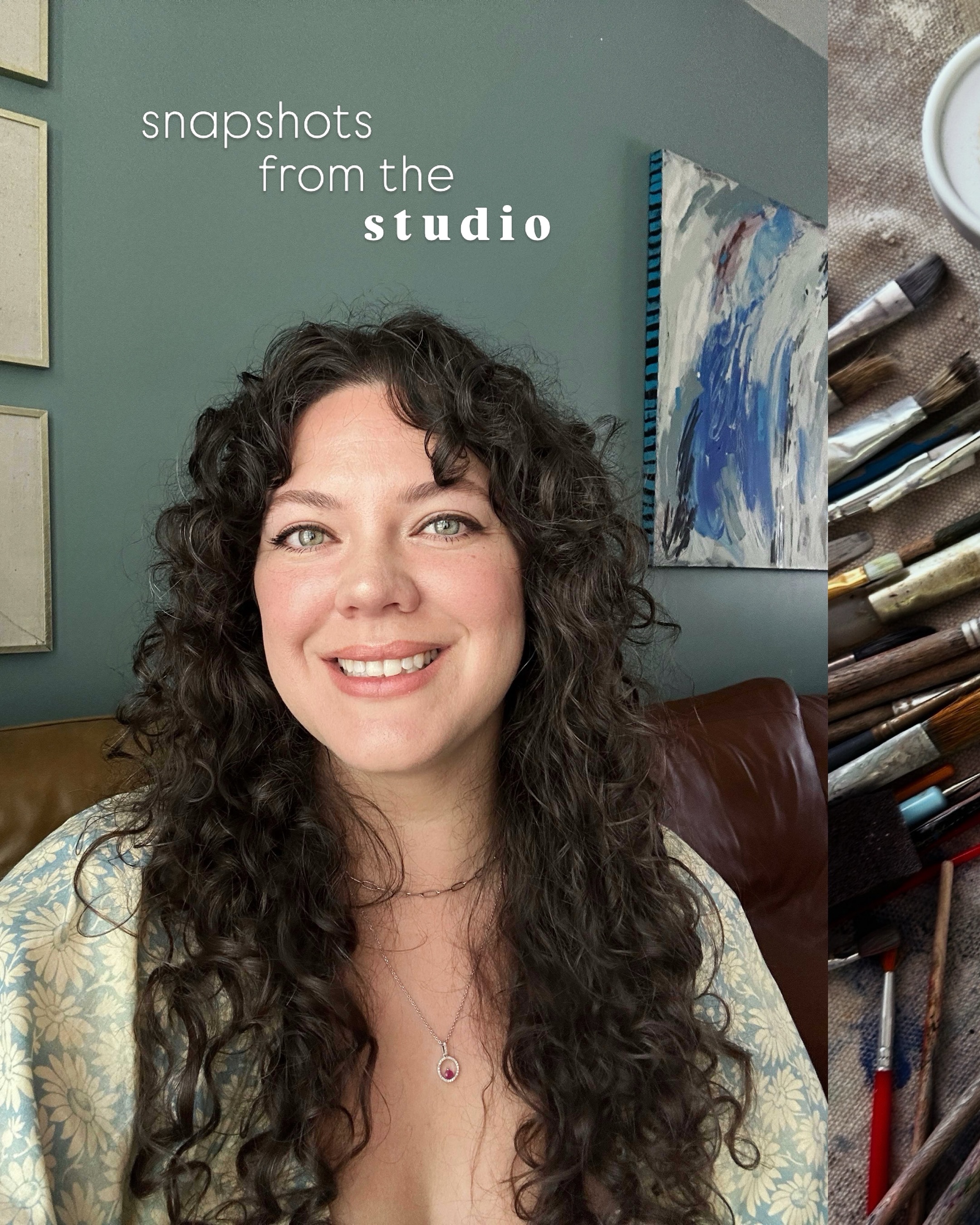Swipe to take a mini tour of my studio, see some pretty art, and hear about what inspires me and keeps me company while I work 🎨🌸😘