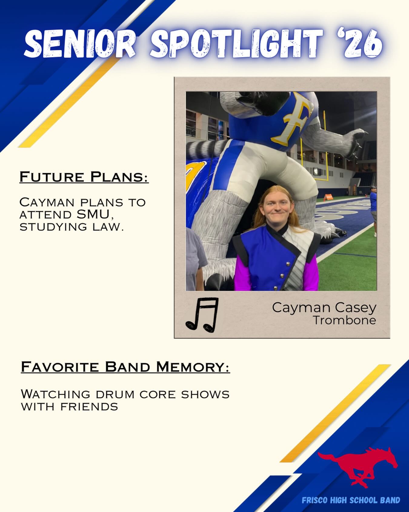 🚨SENIOR SPOTLIGHT 🚨
Congrats Cayman!!
#friscofinearts #friscoisd #friscohighschoolband #seniorspotlight #fisdfineartsleads @friscoschools @friscofinearts