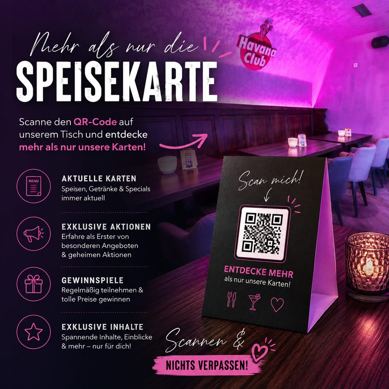 Kennt ihr schon unsere QR-Codes auf dem Tisch? 👀📱
Darüber kommt ihr nicht nur direkt zu unseren Karten 🍹☕️🍴
Es warten außerdem:
✨ exklusive Inhalte
🎉 Gewinnspiele
🔥 besondere Aktionen & Specials #emden #mojitoemden