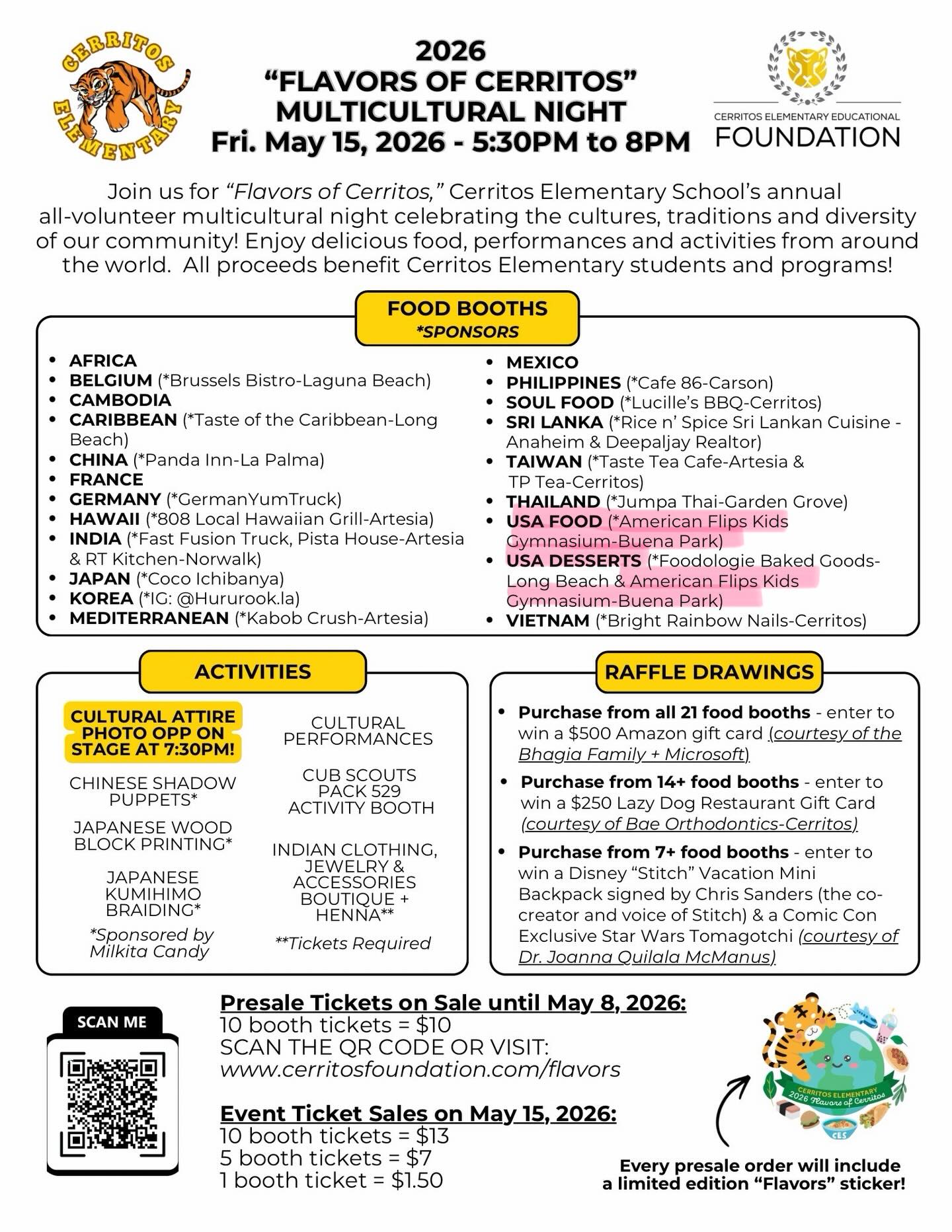Hey AFKG Families!
Come join us tonight at the “Flavors of Cerritos” Multicultural Night!
Be sure to stop by the 🇺🇸 AMERICAN FOOD AND DESSERT BOOTH HOSTED BY AMERICAN FLIPS GYMNASTICS 🍔🍰
Come support the community with us and enjoy a fun night!