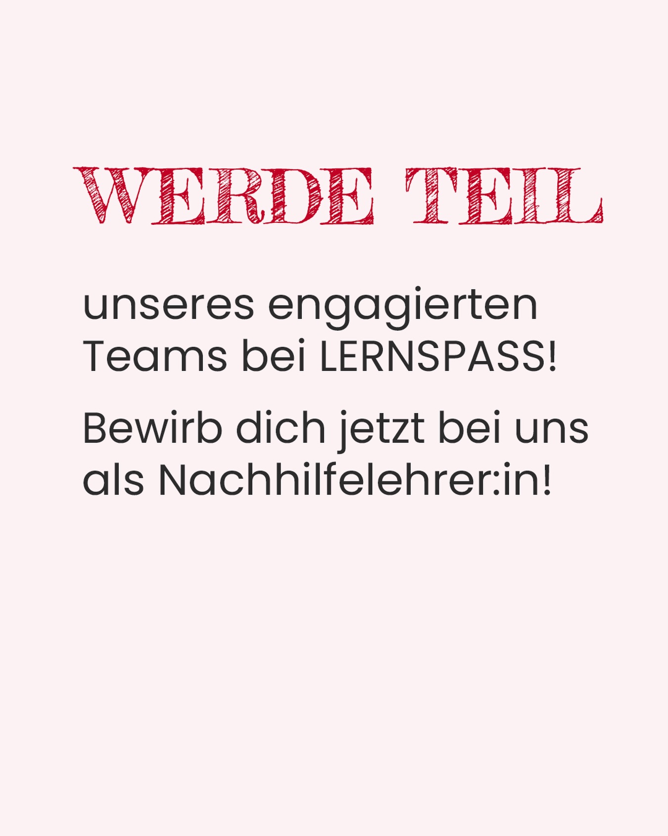 โก๏ธ Werde Teil unseres engagierten Teams bei LERNSPASS!
Du arbeitest gerne mit vielen unterschiedlichen Menschen?
Du fรผhlst dich im Bereich Bildung zuhause?
Du freust dich, wenn du dein Wissen weitergeben kannst?
Du hast SPASS daran, andere zu begeistern und zu motivieren?
๐๐ฎ๐ป๐ป ๐ฏ๐ฒ๐๐ถ๐ฟ๐ฏ ๐ฑ๐ถ๐ฐ๐ต ๐ท๐ฒ๐๐๐ ๐ฏ๐ฒ๐ถ ๐๐ป๐ ๐ฎ๐น๐ ๐ก๐ฎ๐ฐ๐ต๐ต๐ถ๐น๐ณ๐ฒ๐น๐ฒ๐ต๐ฟ๐ฒ๐ฟ:๐ถ๐ป!
#wirsuchen #nachhilfelehrer #LehrerWerden #LehrerinWerden #bewirbdichjetzt
