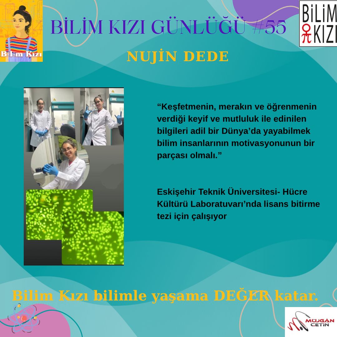 @bilimkiziorg @ricklendin NUJİN DEDE Eskişehir Teknik Üniversitesi- Hücre Kültürü Lab., lisans bitirme tezine çalışır iken, günlünde ne derin düşünüyor.
“Keşfetmenin, merakın ve öğrenmenin verdiği keyif ve mutluluk ile edinilen bilgileri adil bir Dünya’da yayabilmek bilim insanlarının motivasyonunun bir parçası olmalı.”
Bizler de böyle #bilim le YAŞAMA DEĞER KATMAK için yola çıkmış geleceğin BİLİM KADINLARINI gururla alkışlıyoruz.