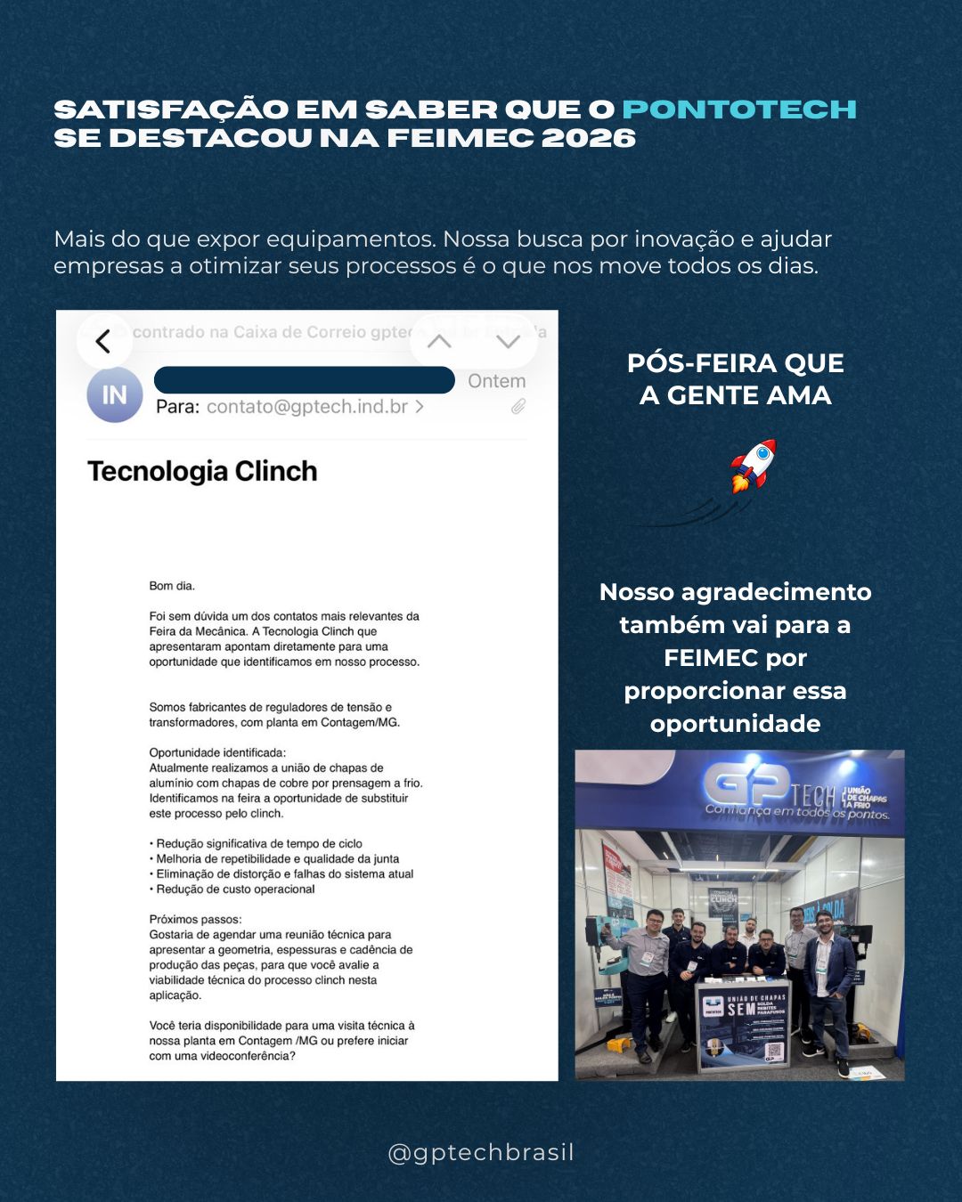 Nada nos motiva mais do que ver a tecnologia PontoTech transformando a visão de processos industriais.
Receber um feedback como esse, logo após a FEIMEC 2026, reforça que estamos no caminho certo ao oferecer soluções que realmente eliminam gargalos na linha de produção.
Obrigado a todos os parceiros que, assim como este cliente, buscam a inovação técnica para elevar o patamar de suas fábricas.
#clinch #pontotech #feimec #inovacao