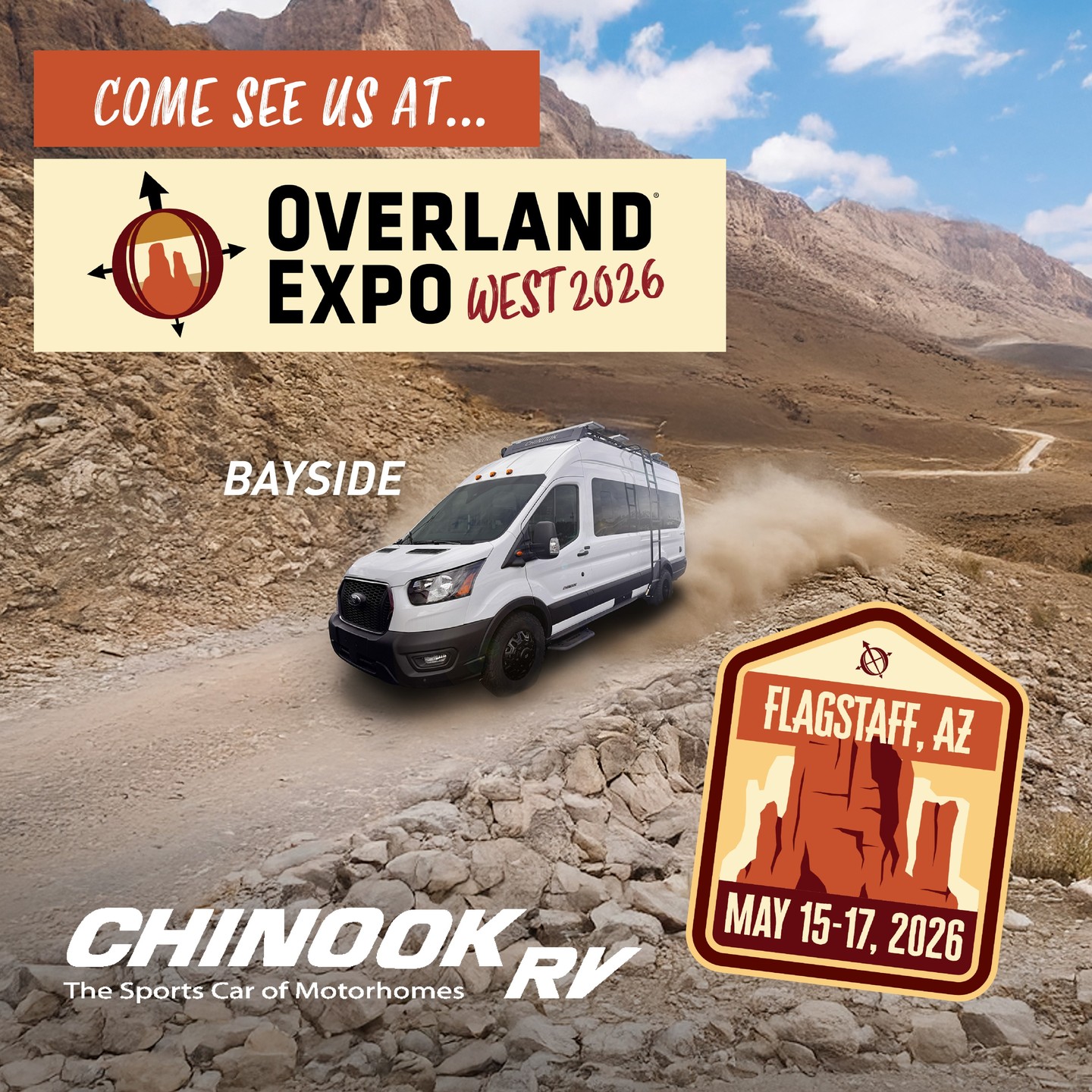 We’re excited to have the Chinook Bayside RT AWD, our Class B motorhome specifically designed for overlanders, on display this weekend at Overland Expo West with @RV_Country in Booth #M50!
Whether you're planning your next off-grid escape or just want to see what the buzz is about, stop by and check it out!
🗓️ : Friday, May 15th - Sunday, May 17th
📍: Ft. Tuthill County Park, Flagstaff, AZ
Event Details >> https://www.chinookrv.com/events
#ChinookRV #BaysideRT #OverlandExpoWest #Overlanding #ClassBMotorhome #AdventureReady #VanLife #AWDVan #AWD #AllWheelDrive #OffGridLiving #FlagstaffAZ #Arizona #VisitArizona @Visit_Arizona
