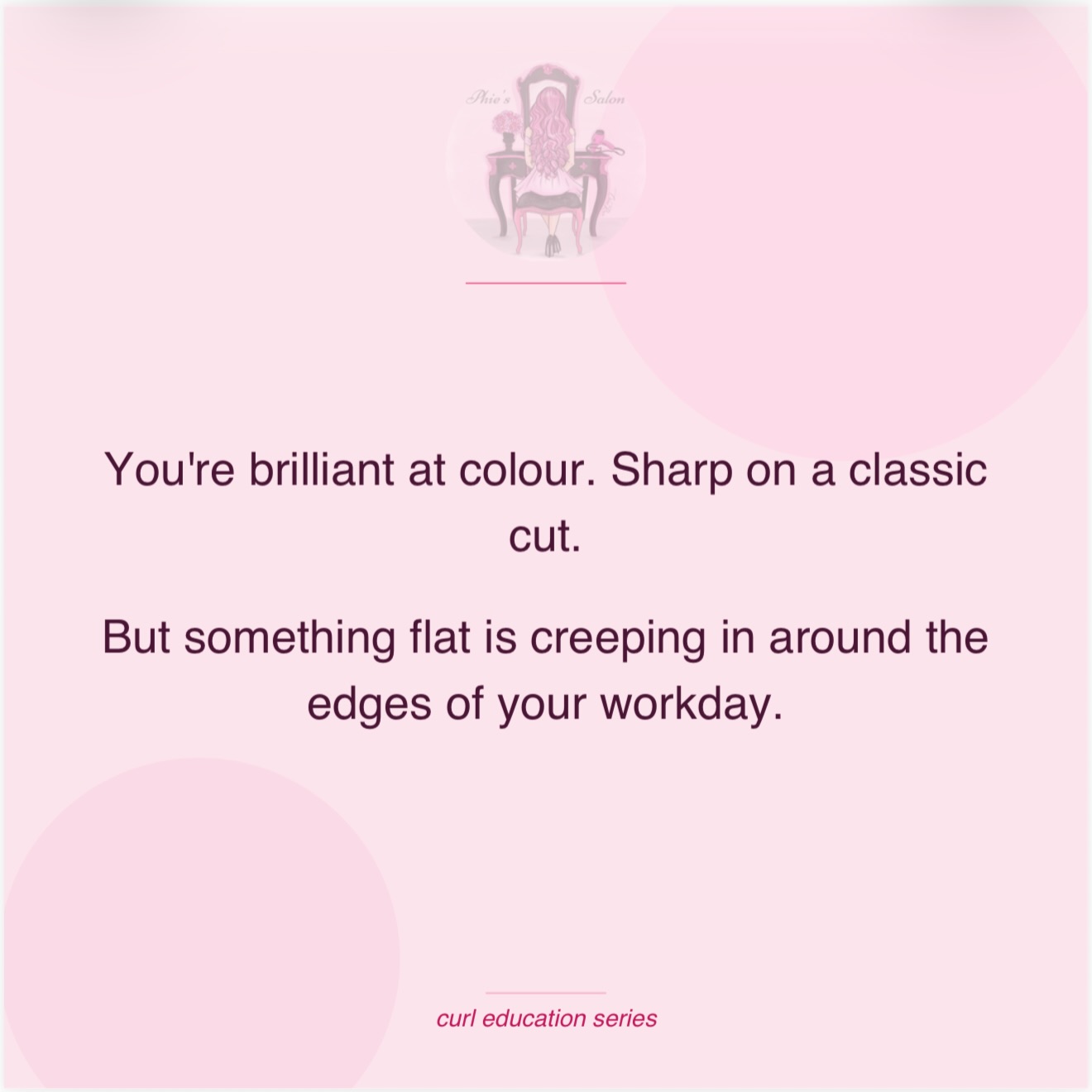 For the stylist who’s brilliant at her job but quietly bored. Who saves curl content on her break and freezes the second a curly client books in. I see your saves. I’ve been there. Stay close this week something’s coming for you. 🌀💖💖
#curlyhairstylist #hairstylistlife #curleducation #salonbusiness #hairstylisteducation
