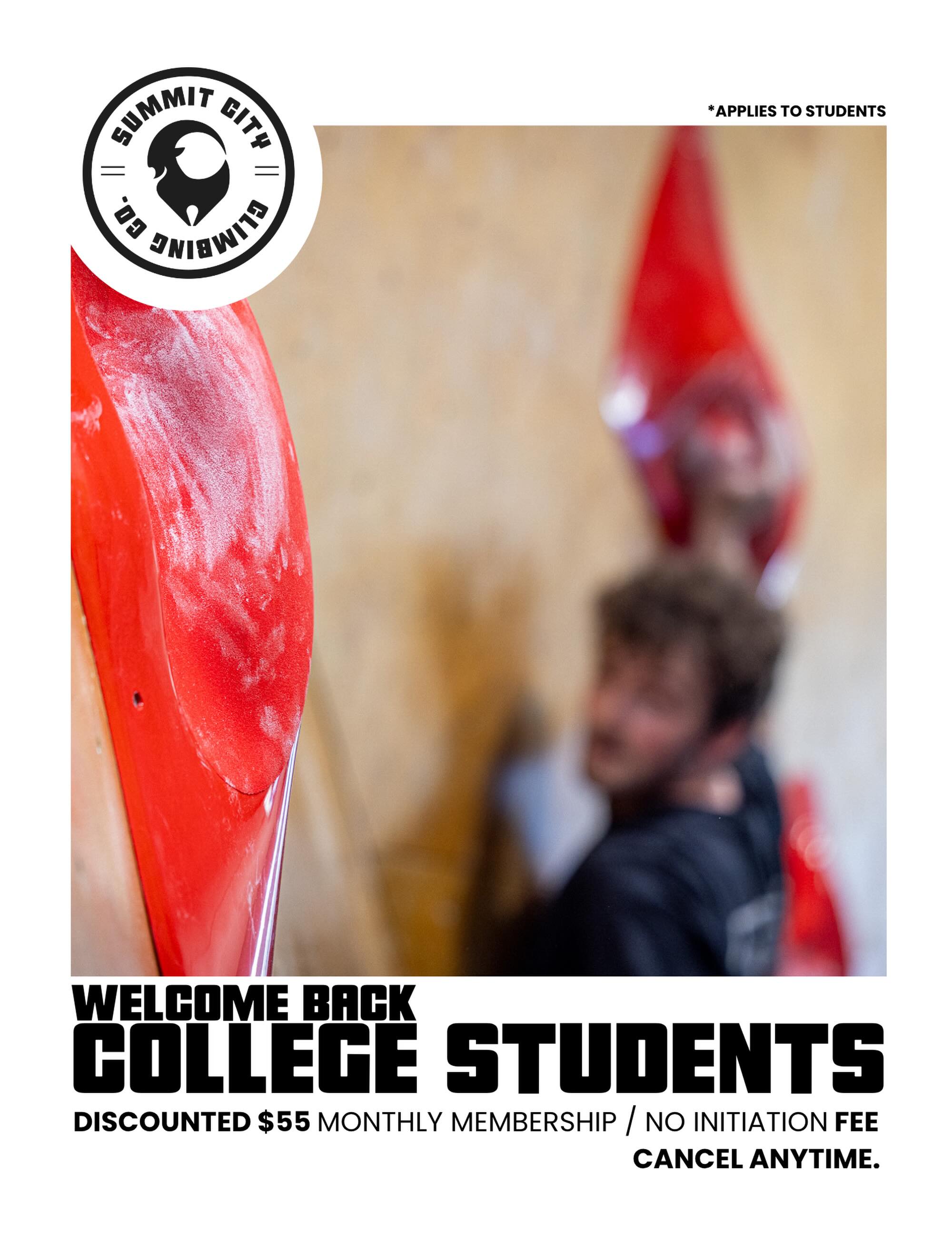 Welcome back college students! Unlock our discount $55 Monthly membership with NO initiation fee!