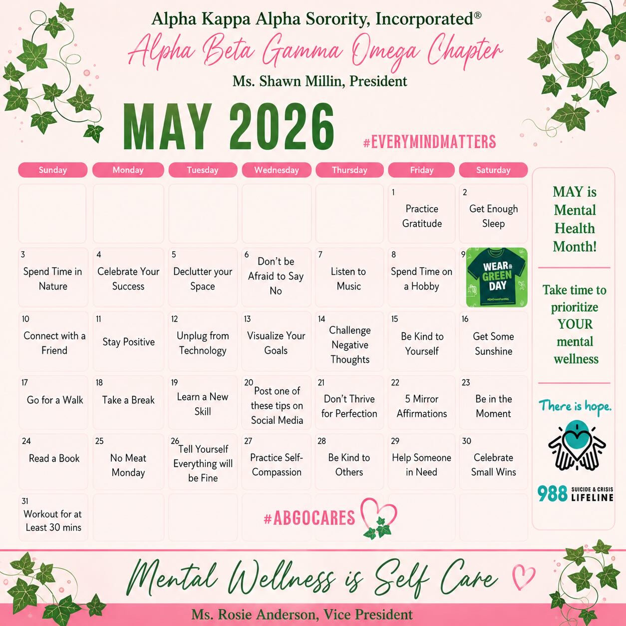 Happy Sunday! 💕🌿
As we continue recognizing Mental Health Awareness Month this May, remember that caring for your mental wellness is just as important as caring for your physical health. Self care can look different for everyone. It may be rest, prayer, movement, journaling, setting boundaries, spending time in nature, or simply taking a moment to breathe.
This week, we challenge you to intentionally pour into yourself and protect your peace. ✨
Share with us in the comments how you plan to practice self care and support your mental wellness this week. Your story may encourage someone else to do the same. 💚 if you make a post use the hashtag #ABGOSelfCare
#MentalHealthAwarenessMonth #MentalWellness #SelfCareSunday #EveryMindMatters ABGOCares MentalWellnessIsSelfCare