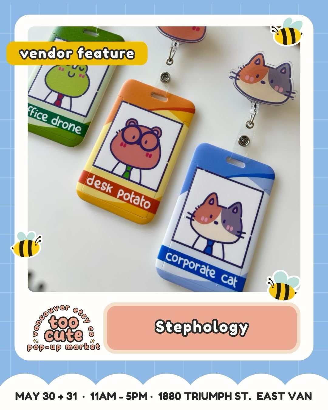 For the cutie collectors and little-treasure hunters ✨
@stephologyshop is coming to TOO CUTE with prints, postcards, embroidery patches, lanyards + badge reels — they love all things cute (uh, so perfect!) and is sure to have exactly the thing you are looking for.
Their vibe: a stationery-lover, local-maker charm, and lots of little details to discover. Bring your market bestie, your kiddo, your pup, or your cutest costume and come find them in East Van.
🎟️ Want the ticket link? Comment TICKETS and we’ll send it straight to your DMs.
Tickets are just $3 and good for both days | Kids 12 + under FREE
💰 Buy early = more chances to win market cash + swag!
For every 100 tickets sold, we’ll draw for market cash or swag to spend at the market.
💙 50% of ticket proceeds benefit Backpack Buddies Canada + Quest Non-Profit Grocery Market.
🎭 Come in costume for a bonus ballot! Keep it family-friendly and you’ll be entered to win a prize package.
🗓️ Sat May 30 + Sun May 31 | 11am–5pm
📍 Maritime Labour Centre, 1880 Triumph St, East Van
🐶 Pet-friendly + fully accessible
🎀 Comment TICKETS to grab yours!
#VancouverEtsyCo #TooCuteMarket #VancouverMarket #VancouverMakers #EastVan