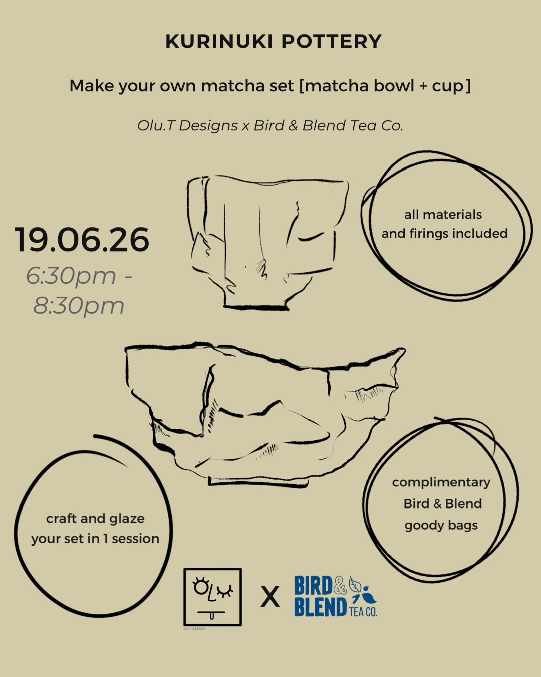 Tickets are up for our latest Kurinuki workshop with @birdandblendtea Bristol (link in bio)🥂
Expect Japanese-inspired clay carving, specialty teas and matchas and goody bags at this alternative Friday night out - see you soon 🍵
(Will be posting our own Kurinuki results once they’re out of the kiln)
-
www.olutdesigns.co.uk
-
#potteryworkshop #fridaynight #matcha #matchabowl #matchacup
