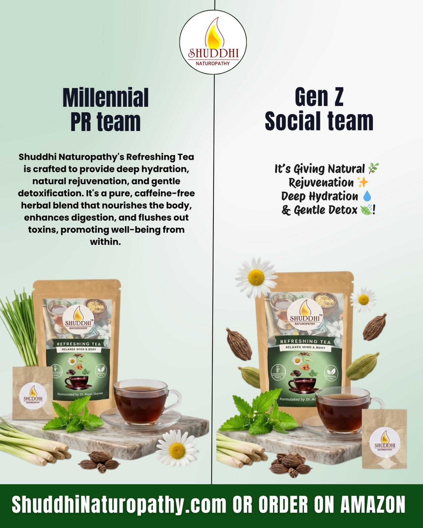 Millennials explain it calmly ☕🌿
Gen Z makes it aesthetic & trendy ✨💁♀️
But when it comes to our Refreshing Tea… the vibe may change, the style may differ —
the purpose stays the same 💚
Relaxation, freshness, and natural wellness in every sip 🌱
Different generations, same goal: feeling better, naturally 🌿
#GenZvsMillennial #RefreshingTea #WellnessTrends #NaturalLiving #shuddhinaturopathy