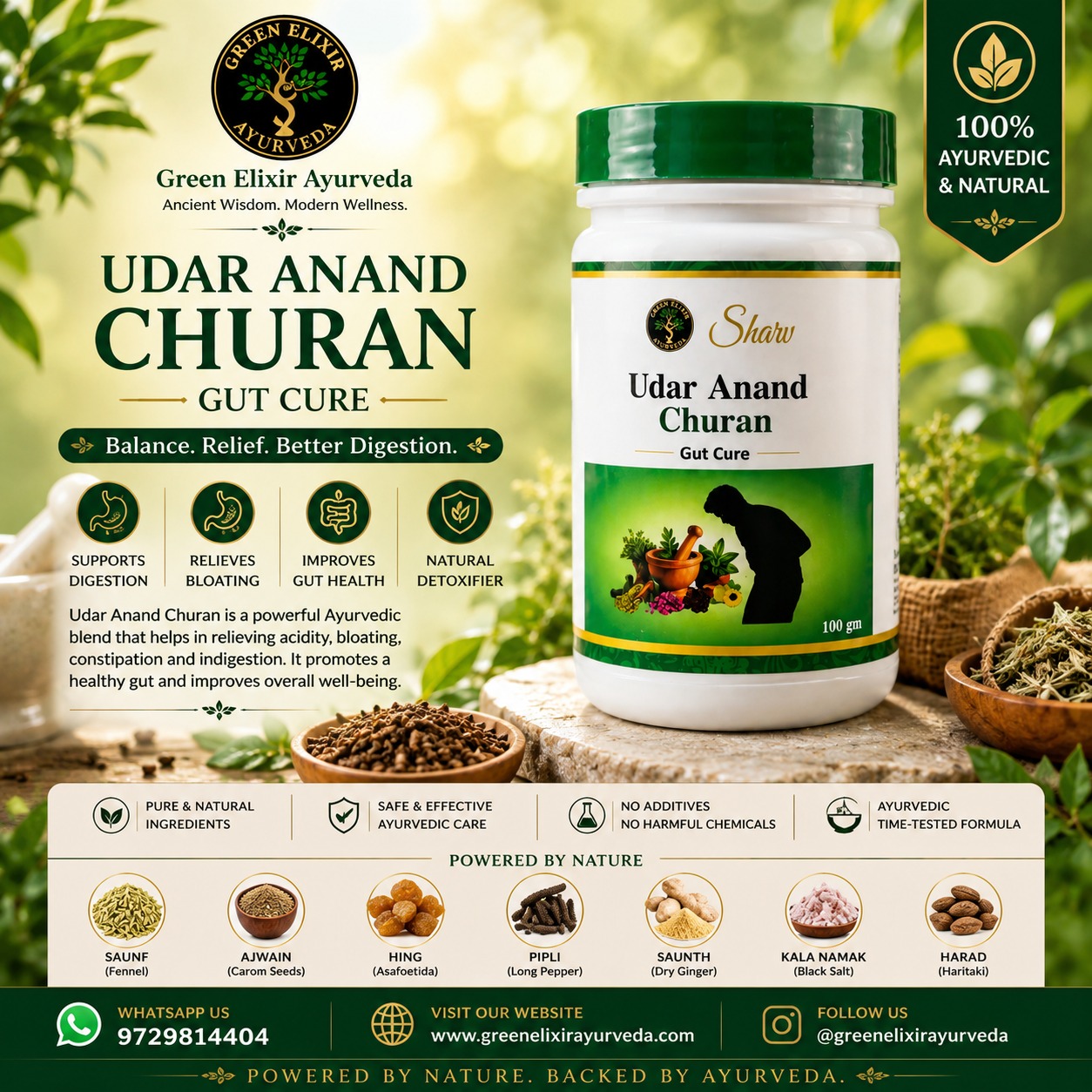 ✨ Say goodbye to bloating & digestive discomfort — the Ayurvedic way! 🌿
Introducing Shaw Udar Anand Churan by Green Elixir Ayurveda 💚
A powerful Ayurvedic blend crafted with natural herbs to support digestion, reduce acidity, relieve bloating & improve gut health naturally. 🌱
✅ Supports Healthy Digestion
✅ Helps Reduce Gas & Acidity
✅ Ayurvedic Gut Care Formula
✅ Natural & Safe Ingredients
✅ Daily Wellness Support
Because a healthy gut means a healthier YOU. ✨
📲 WhatsApp Orders: +91 9729814404
🌐 Website: Green Elixir Ayurveda Official Website
#Ayurveda #GutHealth #DigestiveHealth #NaturalHealing #AyurvedicMedicine #HealthyLifestyle #GreenElixirAyurveda #UdarAnandChuran #HerbalCare #AyurvedicLife #WellnessJourney #NaturalRemedy #BloatingRelief #AcidityRelief #HealthyGut #DetoxNaturally #IndianAyurveda #HolisticHealth #OrganicWellness #DailyWellness #HerbalRemedy #AyurvedicProducts #NaturalCare #AyurvedicBrand #HealthIndia #GutCare #TrendingNow #ExplorePage #InstaHealth #viralpost❤️❤️❤️❤️❤️😍😍😍😎💯💯💯💯