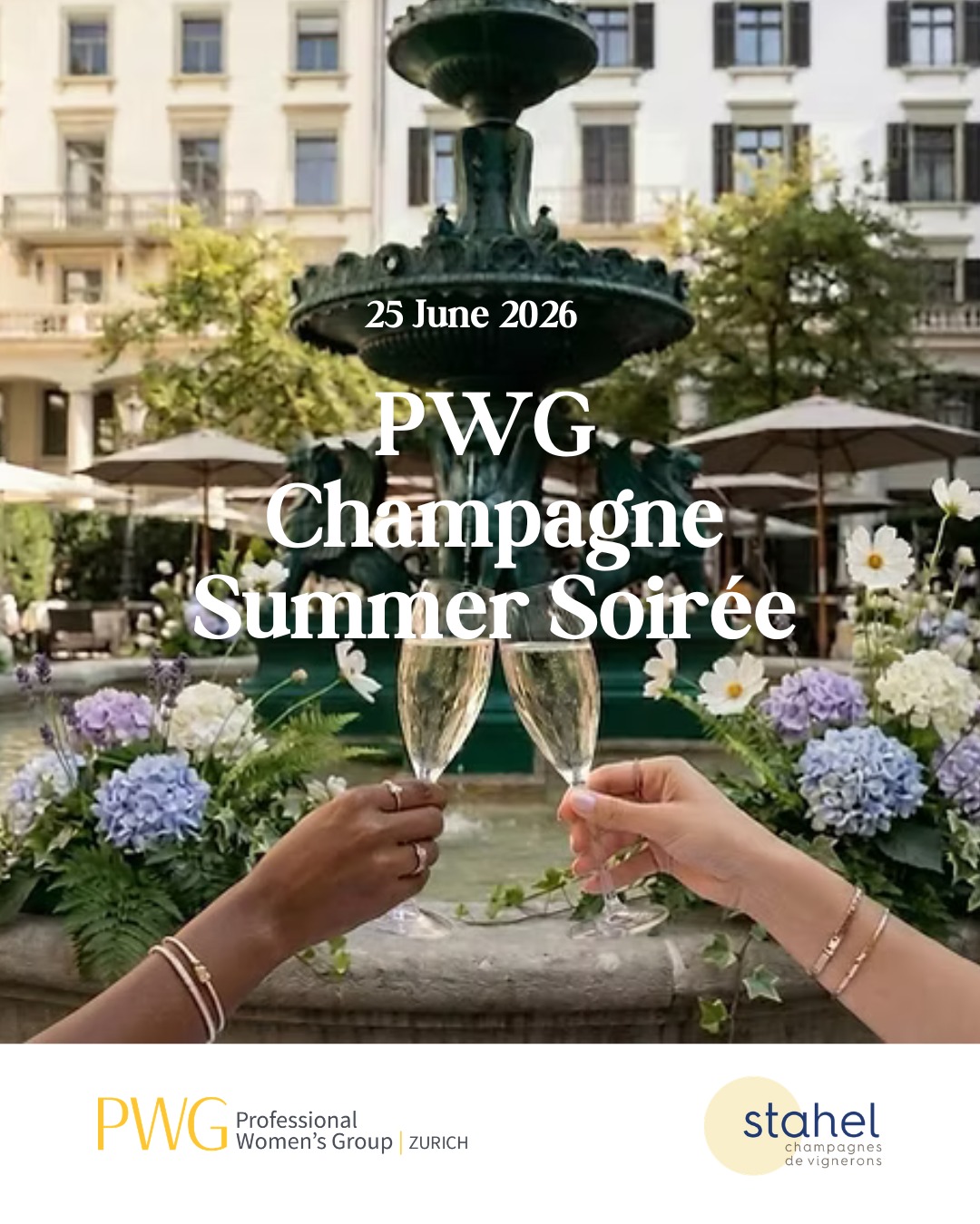 🥂☀️ Join us for the PWG Champagne Summer Soirée, an elegant evening of networking, inspiring conversations, and sparkling champagne tasting with our partner Stahel champagnes Hendrik Tevaearai Stahel in one of Zurich’s most beautiful courtyards.
📍 Milchbar, Zurich
📅 June 25, 2026
⏰ 18:30-21:00
Reserve your spot at pwg-zh.com
Whether you’re looking to expand your professional circle, reconnect with familiar faces, or simply enjoy a sophisticated summer evening with like-minded women, this is the event you won’t want to miss.
Come raise a glass with the incredible PWG community and make meaningful connections that last beyond the evening.
An elegant summer evening in Zurich’s most beautiful courtyard awaits.
#PWGZurich #Networking #WomenInBusiness #ZurichEvents #ProfessionalWomen #Champagnetasting #WomenSupportingWomen #SummerNetworking #Zurich #CommunityAndConnection