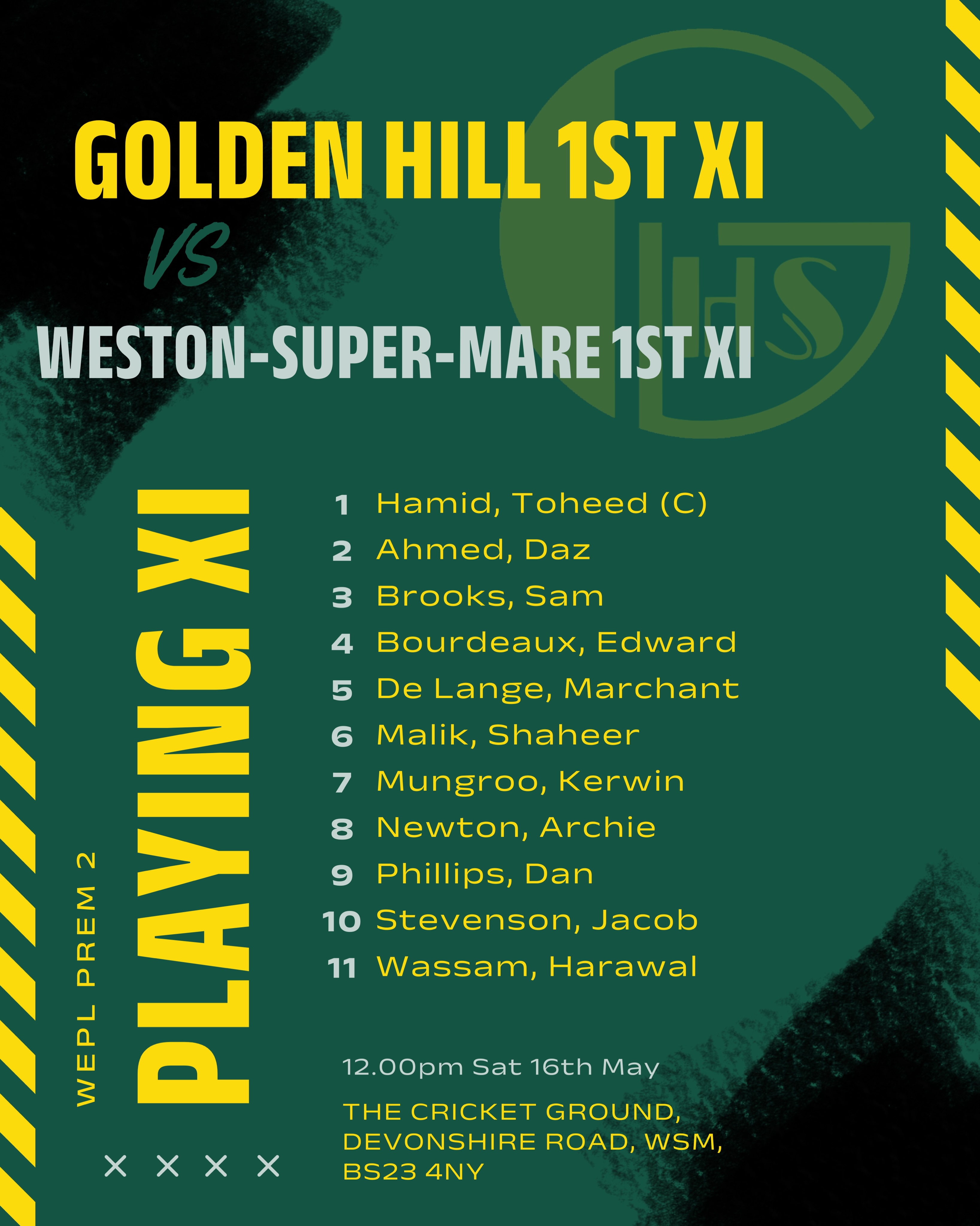 Saturdays Team Sheets 🏏