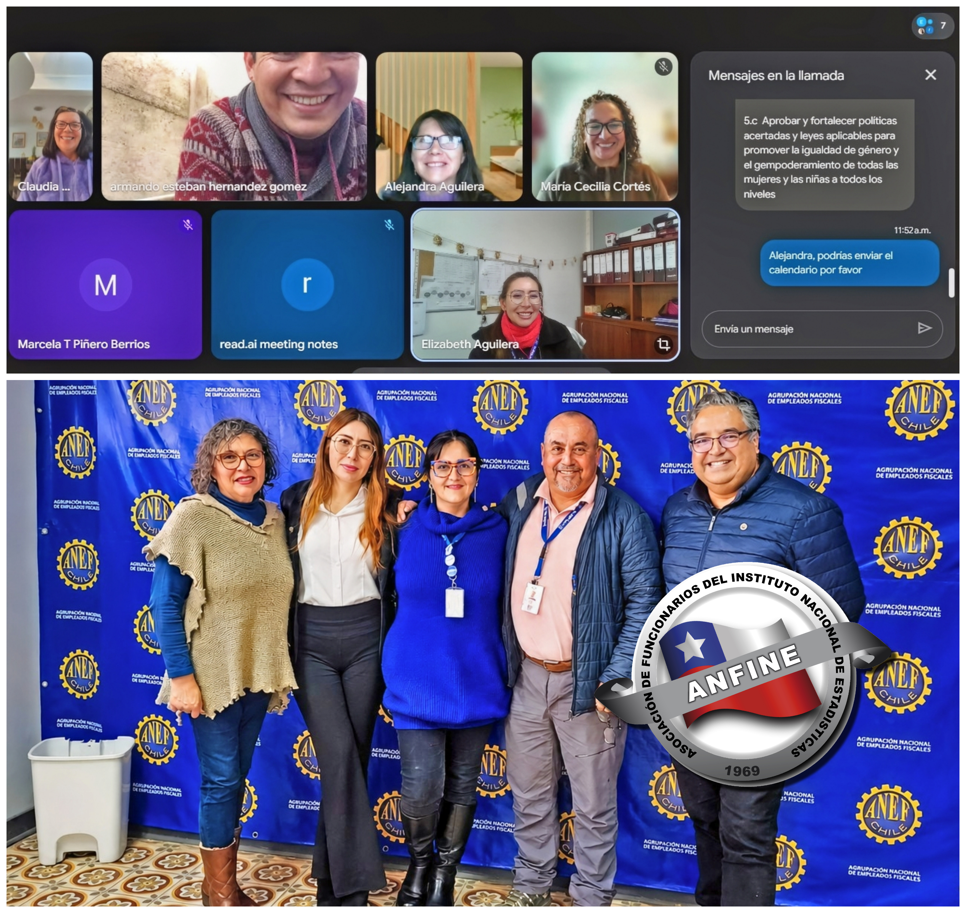 ANFINE Coquimbo fortalece coordinación con ANEF Regional🤝📍
El Directorio Regional de ANFINE Coquimbo informa recientes actividades realizadas junto a ANEF Regional:
✅ Reunión con el presidente regional de ANEF, Patricio López San Francisco, y la tesorera María Isabel Rojas, para abordar apoyo y orientación en materias legales regionales.
✅ Participación en la Mesa de Género y Diversidad de ANEF Regional, donde se revisó la agenda anual y la programación de actividades 2026.
💪 Seguimos avanzando en unidad, diálogo y compromiso gremial.
👉 LINK A LA NOTICIA EN www.anfine.cl
#ANFINE #ANFINECoquimbo #ANEFRegional #TrabajoGremial