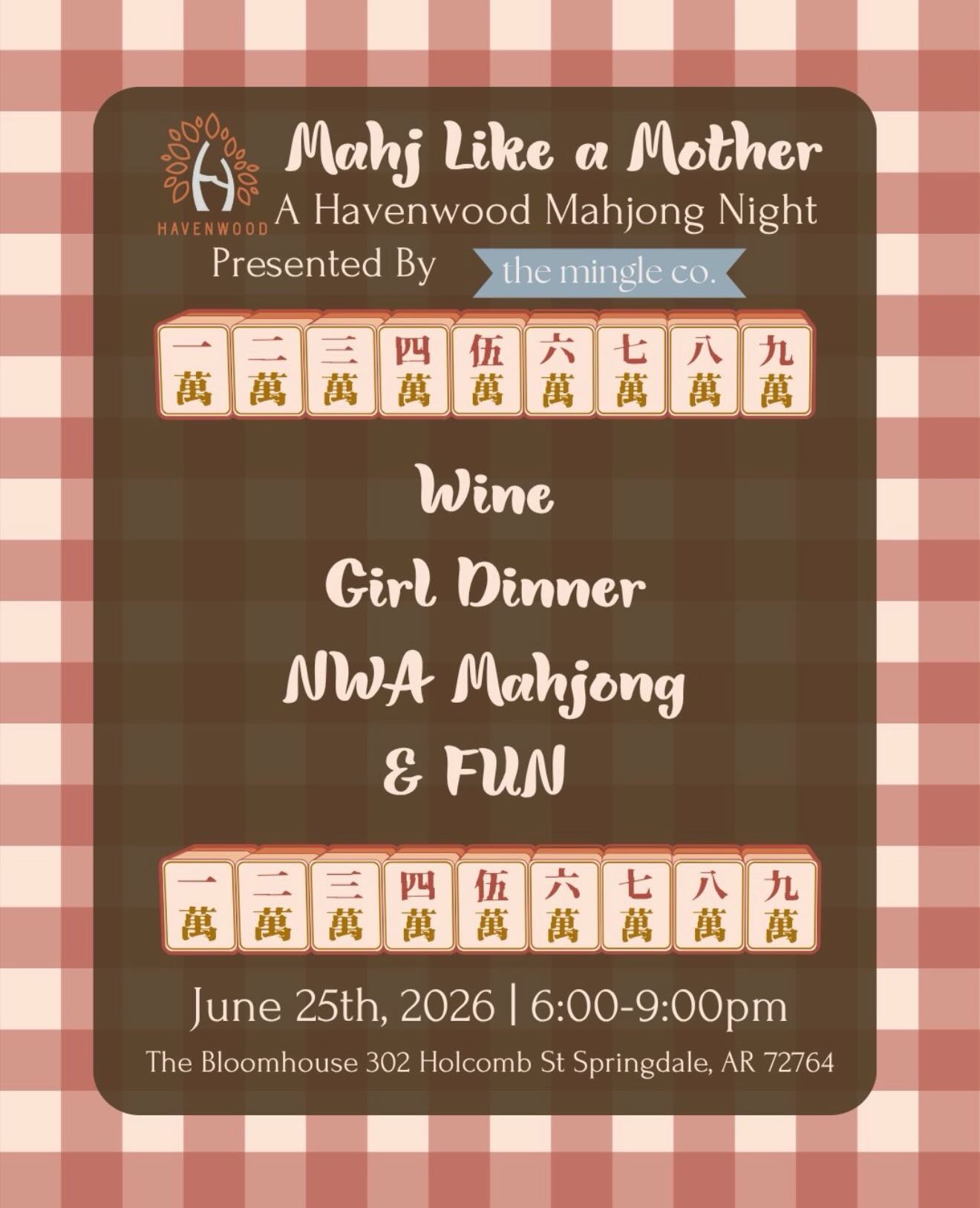 Did someone say Mahjong Night? 🀄️🍷
We’re partnering with @havenwoodar and @nwamahjong for a Mahjong Night on June 25th from 6–9 PM featuring wine, girl dinner, mahjong, and the perfect excuse for a fun night out!
Grab your friends, learn a new game (or show off your skills), and join us for an evening designed for connection, laughs, and giving back. This special night will help support the incredible mission of Havenwood and the work they do for women and children in our community. For more information, visit our Havenwood story highlights.
Tickets are available now — link in bio 🎟️
#MahjongNightNWA #NWAFundraiser #WomenSupportingWomen #NWAGirlsNight #NWAThingsToDo