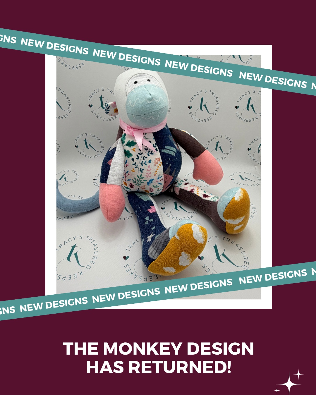 Exciting news...the MONKEY has returned!
This was an old design I removed from my collection, but it's back with an upgrade, which includes sewn-in limbs for better durability and a more polished finish.
If you've been waiting for the monkey to come back, now's your chance to order one!
Ready now to place your order? Comment MONKEY, and I’ll send you the link.
#TracysTreasuredKeepsakes #SmallBusinessUK #PersonalisedKeepsakes #HertsCustomKeepsakes #HandmadeGiftsUK