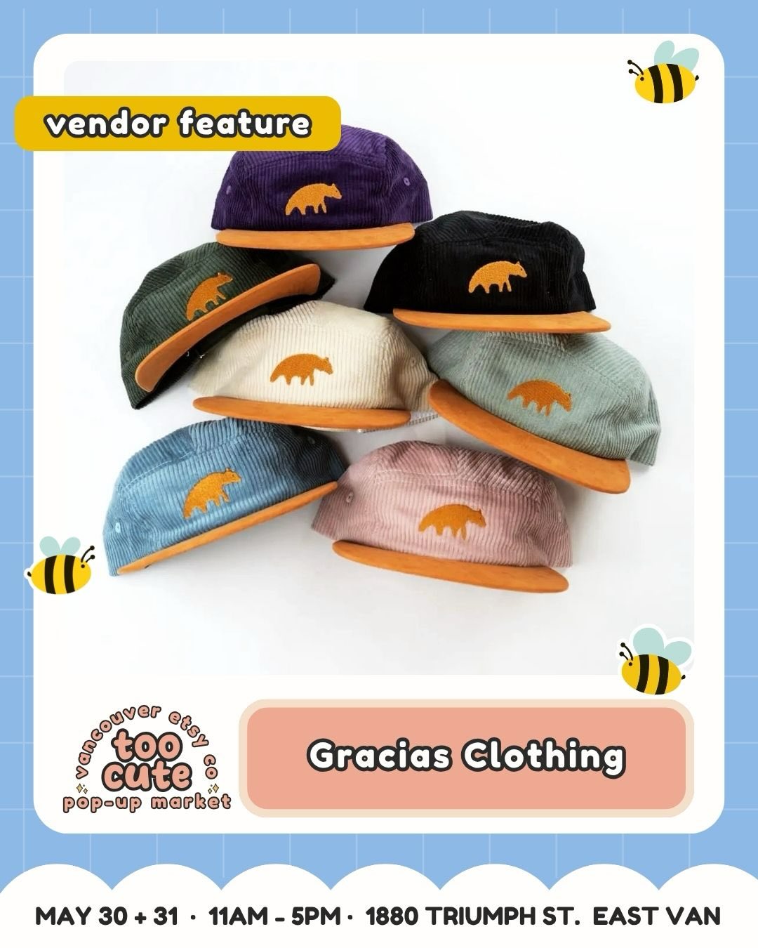 A little local-maker joy for your feed 🎀
Meet @gracias.clothing — bringing apparel, headwear, socks, pins + stickers to TOO CUTE.
They’re all about clothing for a good time - Feel the Joy, and their booth is such a sweet stop for anyone who loves discovering local makers.
Come say hi, browse their creations, and make a day of it with us in East Van.
🎟️ Want the ticket link? Comment TICKETS and we’ll send it straight to your DMs.
Tickets are just $3 and good for both days | Kids 12 + under FREE
💰 Buy early = more chances to win market cash + swag!
For every 100 tickets sold, we’ll draw for market cash or swag to spend at the market.
💙 50% of ticket proceeds benefit Backpack Buddies Canada + Quest Non-Profit Grocery Market.
🎭 Come in costume for a bonus ballot! Keep it family-friendly and you’ll be entered to win a prize package.
🗓️ Sat May 30 + Sun May 31 | 11am–5pm
📍 Maritime Labour Centre, 1880 Triumph St, East Van
🐶 Pet-friendly + fully accessible
🎀 Comment TICKETS to grab yours!
#VancouverEtsyCo #TooCuteMarket #VancouverMarket #VancouverMakers #EastVan