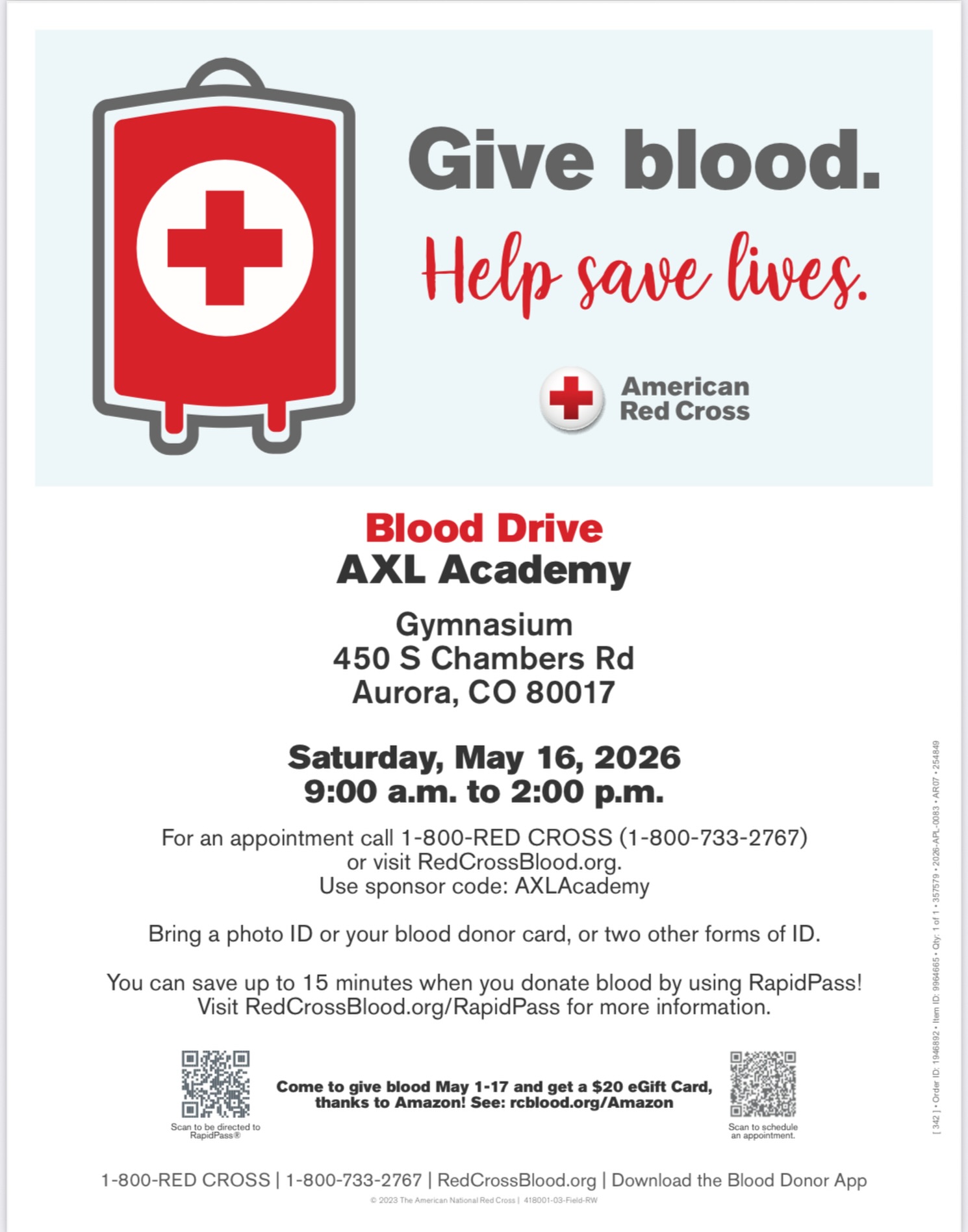 Today at AXL Academy! We have partnered with the American Red Cross to aide in the mission to save lives. You too can help with that mission. We’re here until 2p today and walk-ins are welcome.