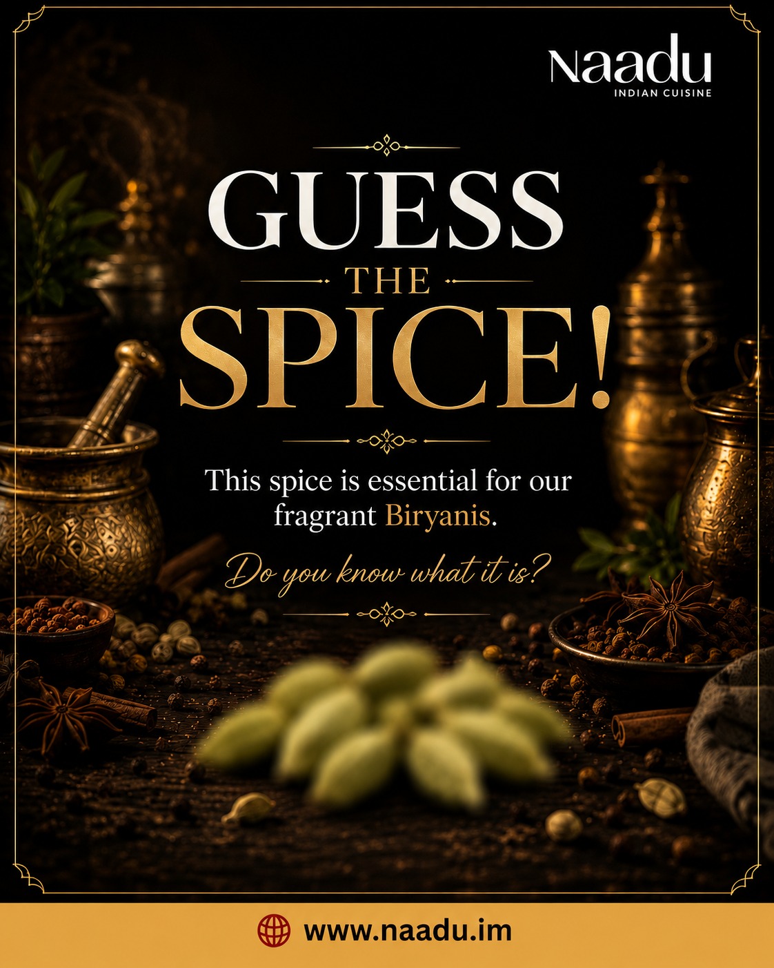 Spices are the heart of Indian cuisine and every ingredient tells a story. This beautifully aromatic spice plays a key role in giving our Biryanis their rich, layered flavour and irresistible aroma.
Think you know your spices? Put your knowledge to the test and comment your answer!
Stay tuned for the reveal and maybe your next favourite dish.
Explore more: https://www.naadu.im/
#NaaduIOM #GuessTheSpice #FoodQuiz #IndianSpices #BiryaniLove #FoodLovers #CulinaryJourney #IndianCuisine #SpiceItUp #DouglasDining #FoodFun