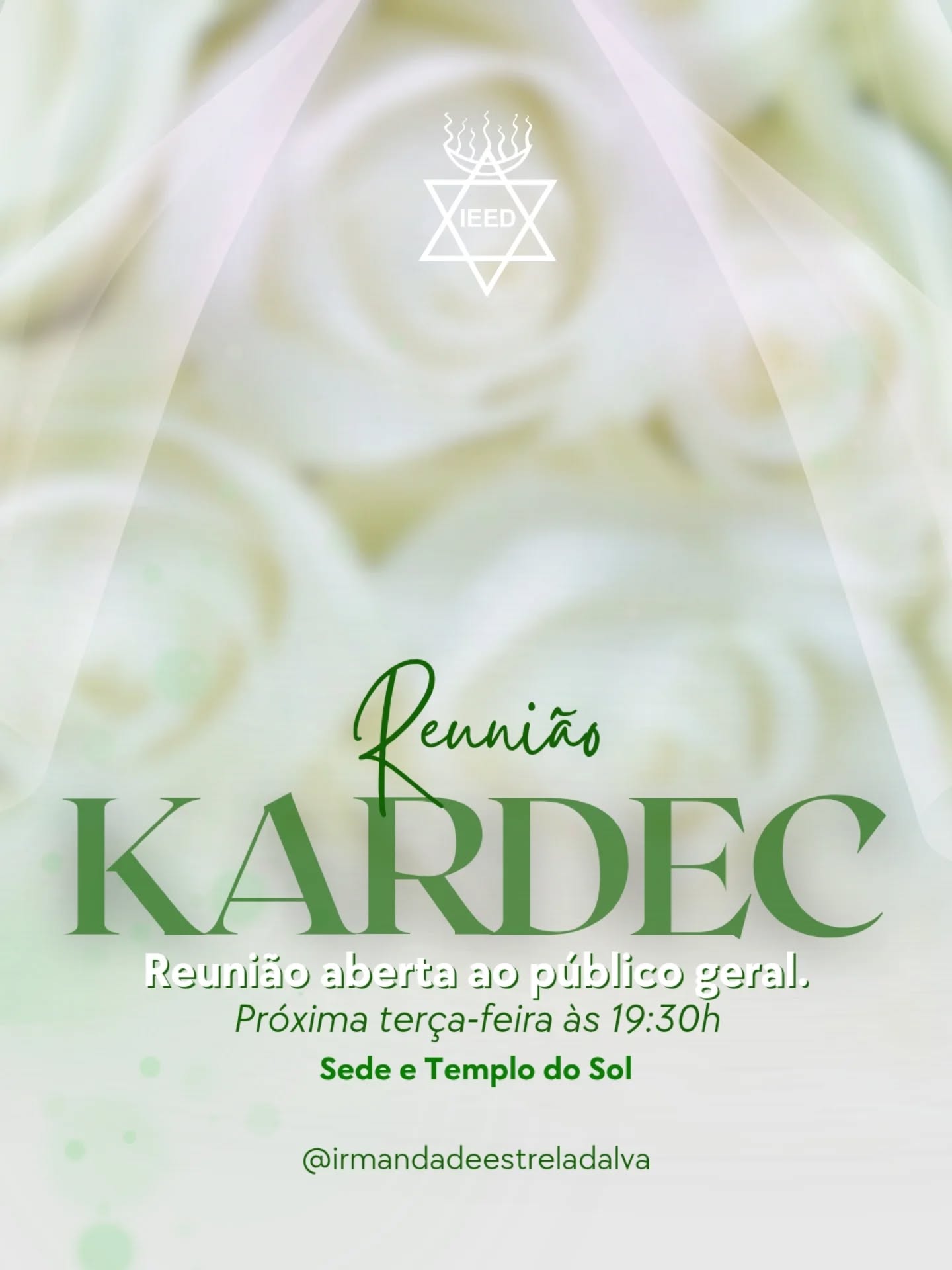 Amanhã temos reunião de Kardec nos templos Estrela D'Alva e Templo do Sol às 19:30.