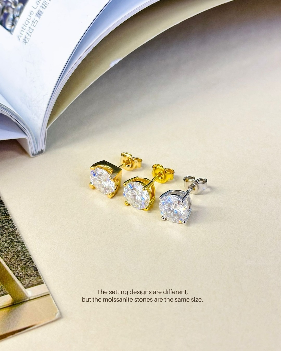 Same moissanite size, different setting styles.
Perfect for customers who love classic studs with more options.
Size : 2x2 =4 ct.