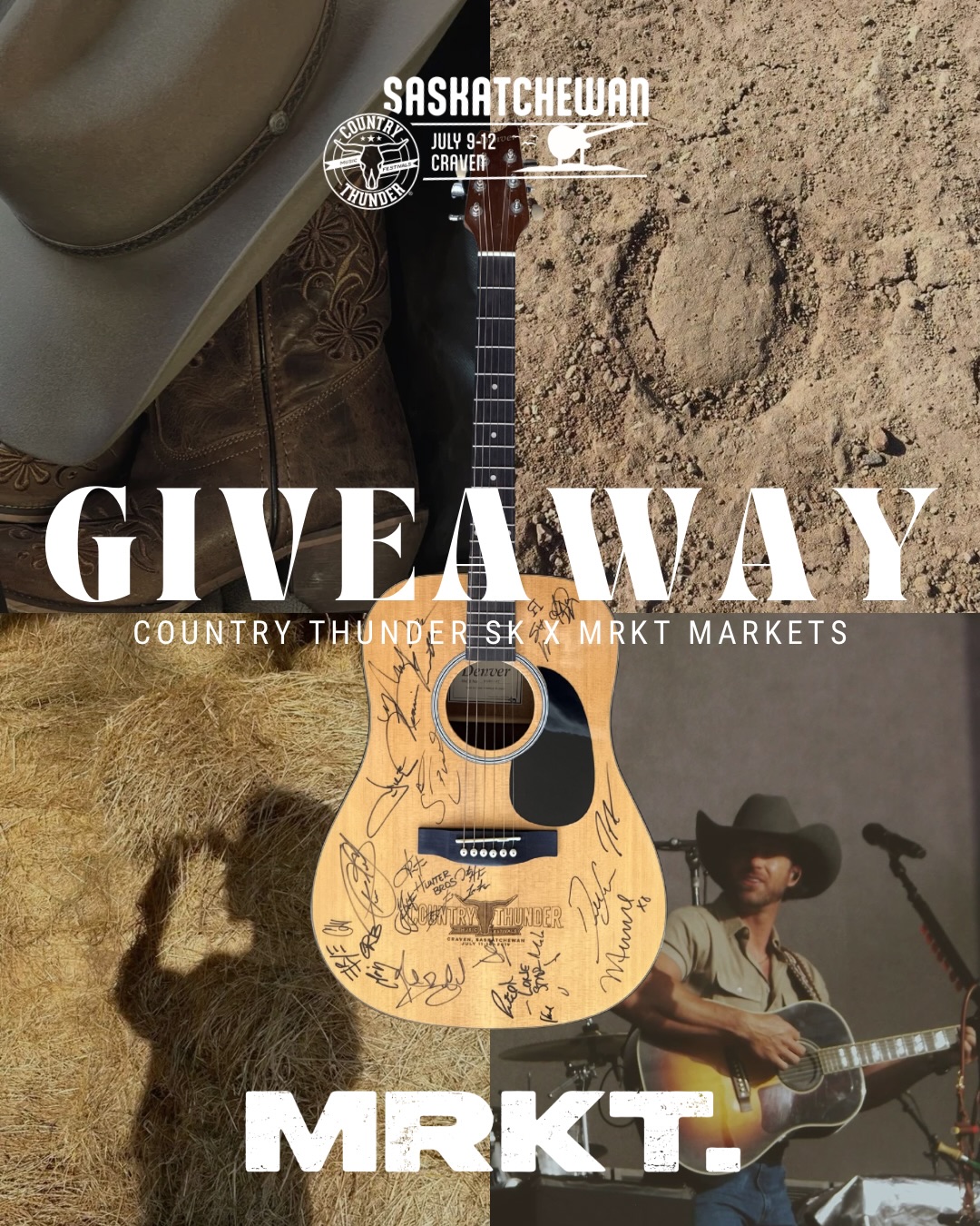 THE ULTIMATE COUNTRY THUNDER SK GIVEAWAY
MRKT. Markets x Country Thunder are kicking off the MRKT Spring Regina Edit with the ultimate giveaway 🤠✨ One lucky winner is getting the ultimate country weekend experience at Country Thunder Saskatchewan 🎸
WIN:
• (2) Platinum Circle Passes (The best tickets available)
• A signed Country Thunder guitar from Country Thunder 2019 lineup featuring signatures from Chris Stapleton, Tim McGraw, Jake Owen, Dallas Smith, plus 13 other artists!
• (5) tickets to MRKT Spring Regina Edit on MAY 30 & 31 for you + your crew
PLATINUM CIRCLE TICKETS INCLUDES:
✨ Front-of-stage viewing area
✨ Exclusive covered lounge
✨ Private bar
✨ Luxury restroom trailers
✨ Backstage hospitality access
HOW TO ENTER:
• Follow @mrktmarkets + @countrythundersk
• Like this post
• Tag your country crew in the comments 🤠
BONUS ENTRY:
Share this post to your stories & tag us
MRKT SPRING REGINA EDIT 🌸 May 30 & 31 at the Callie Club Regina
Shop the most curated, incredible show Regina has seen. Discover new local shops, enjoy exclusive activations, photo moments, food, drinks, and more.
