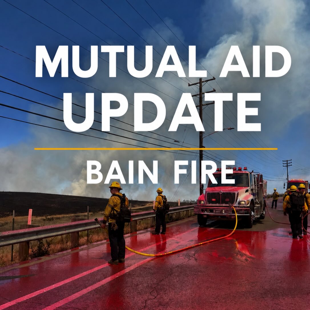 Your Rancho Cucamonga Firefighters responded to the Bain Fire in Jurupa Valley yesterday afternoon as part of a mutual aid assignment.
BE 177 responded as part of ST6220C with the primary objective to hold the fire and help lay approximately 6000’ of hose-lay. BE177 remains on the fire until further notice.
BC2112 & ME 171 responded as part of ST6210A with the primary objective of structure defense. They were released this morning at 0100.
The Bain Fire is at approximately 1374 acres with 25% containment.