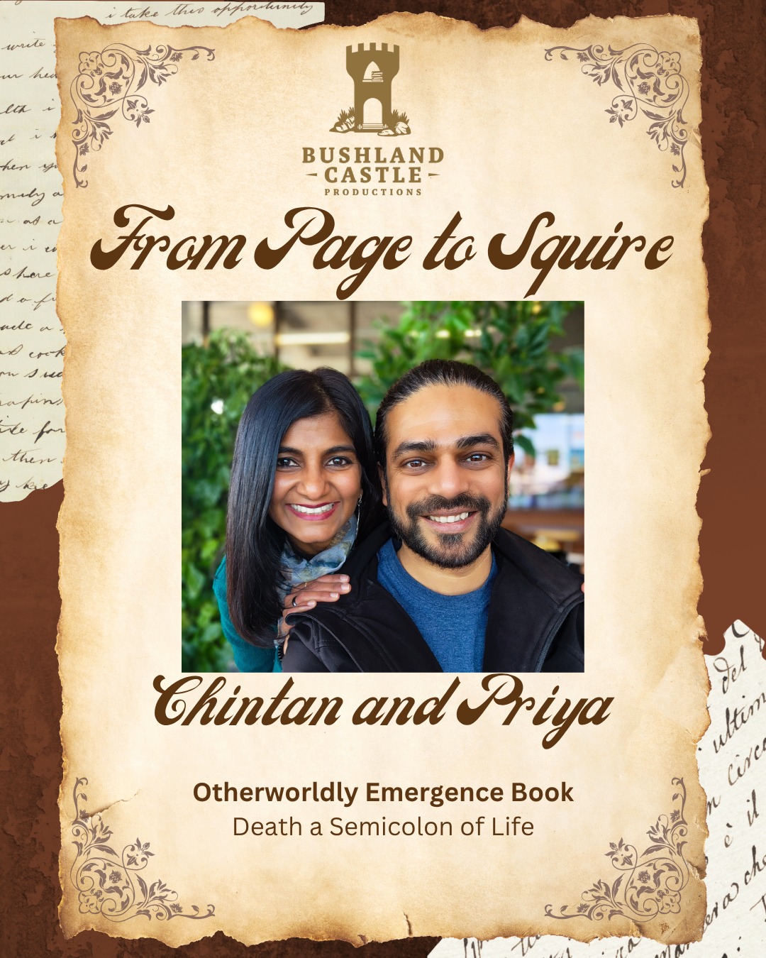 A good friend of mine recommended I talk to Chintan about the Otherworldly Emergence series because if his experience in film. I was interested in his out of the box thinking and creative representation of the project. I would love to say more but that would give too much away! His partner Priya started collaborating with Chintan a little later in the series, also excited about the project and how her love of poetry could help refine the prose. The are a united team.
If you would like to know more about the series please check out the website https://www.bushlandcastleproductions.com/publishing/owe