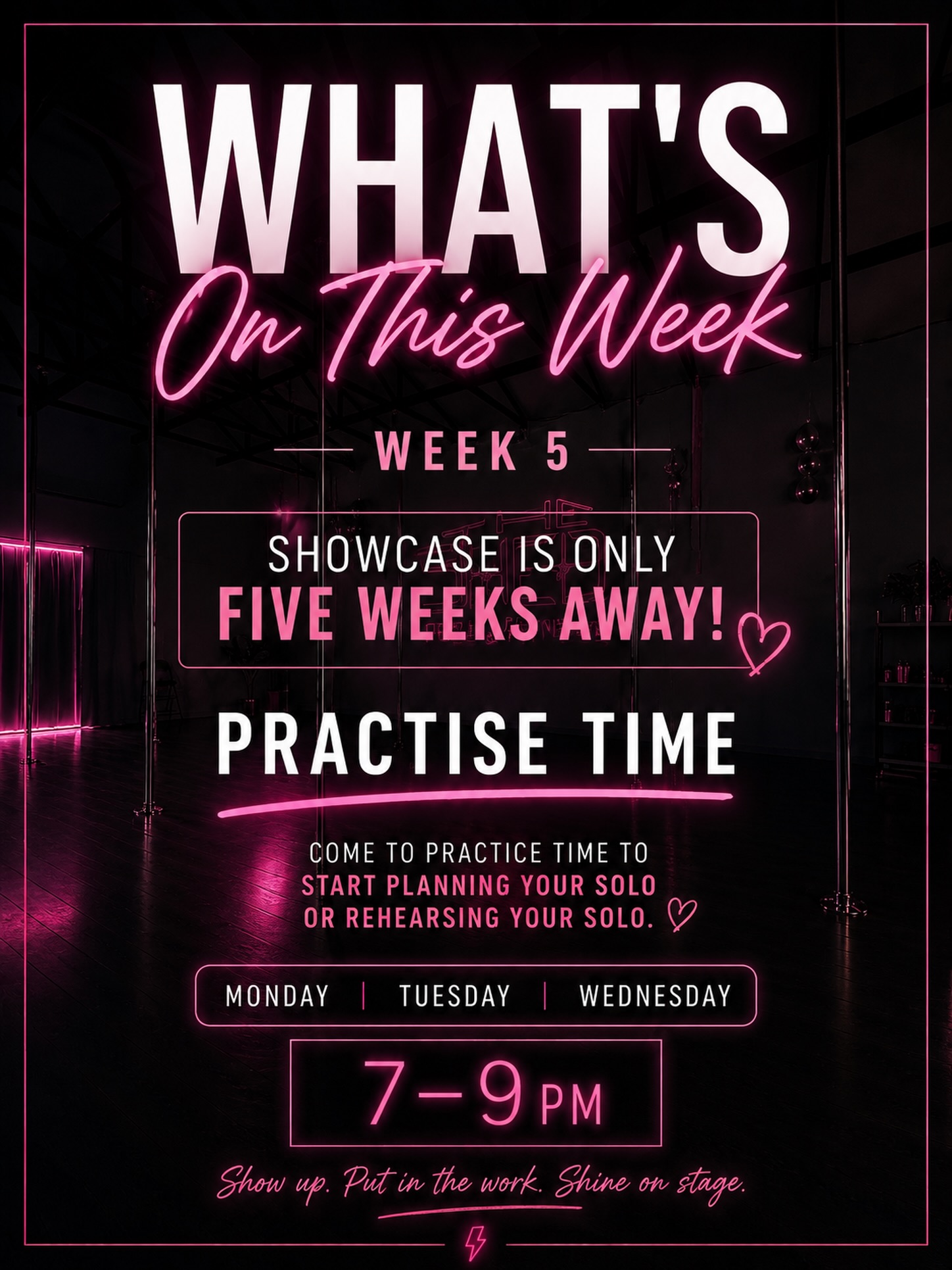 Only five weeks till showcase!! Pop in and practise your routines!!