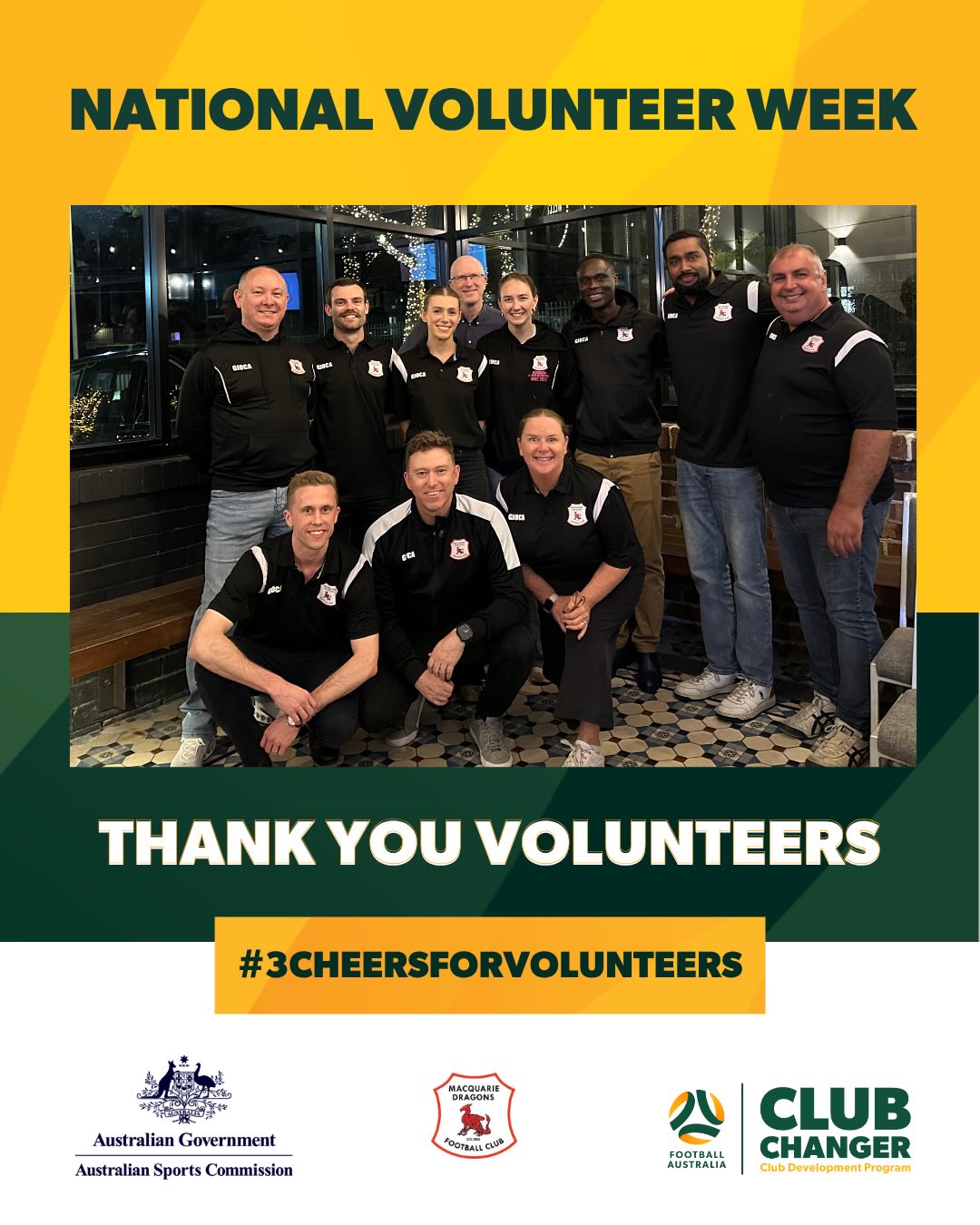This week is National Volunteer Week, and we want to say thank you.
To every coach, manager, canteen helper, ground marshal, committee member, and every parent who shows up early, stays late, or simply says “I can help” when something needs doing. You are why this club exists.
Football on the weekend is the visible part. But you know what’s behind it, the late emails, the chasing, the set up, the pack down, the a hundred small things that nobody sees but everybody benefits from. It’s not glamorous. It doesn’t always get recognised. But it matters more than we can say.
Because of you, kids get to play. Friendships get built. And this club stays the community we’re all proud of.
Thank you for your time, your energy, and everything you give to the Dragons. It doesn’t go unnoticed 🐉