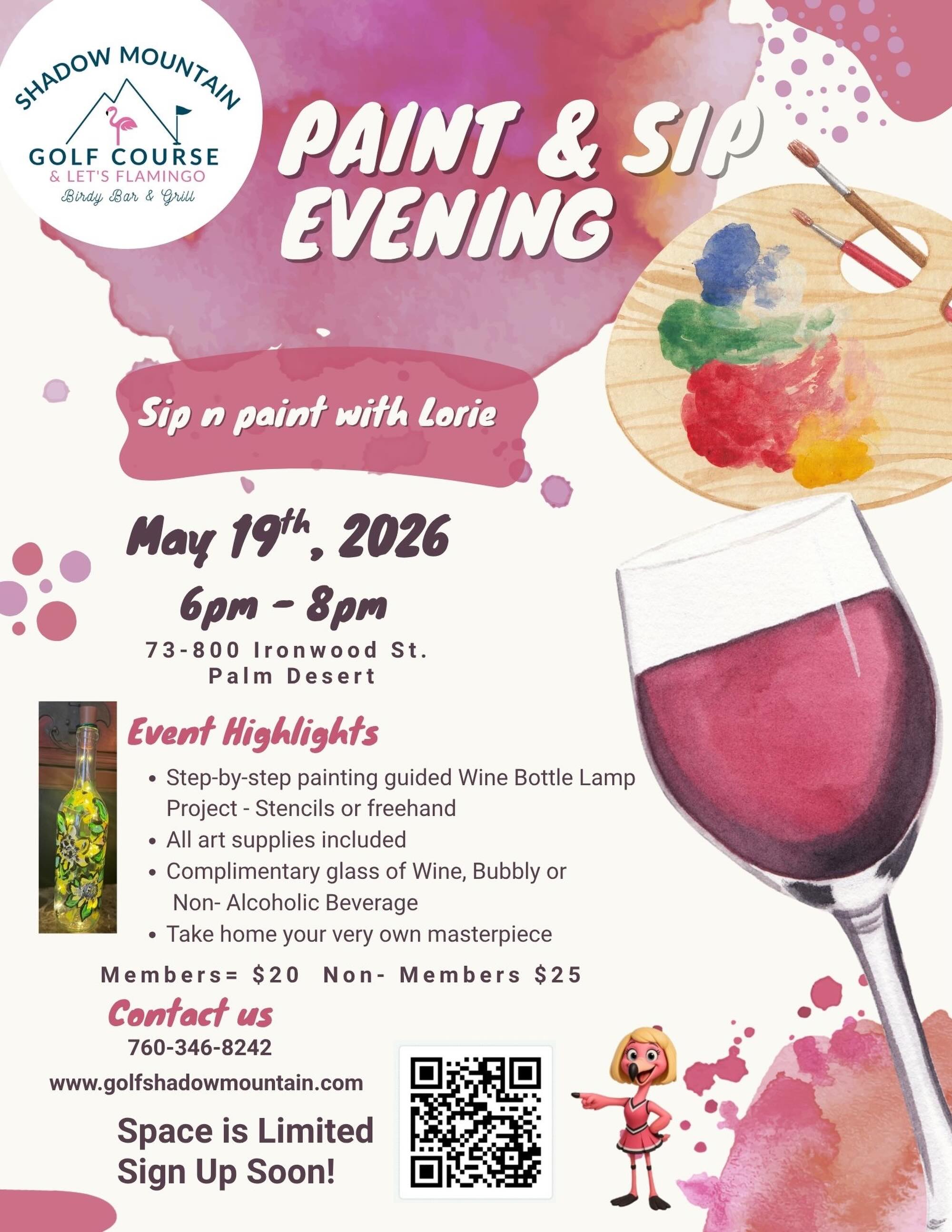 🎨🍷 Grab your besties and join us for a FUN Paint & Sip event! 🖌️✨
Sip, paint, laugh, and create something beautiful while making great memories with friends! 🥂🎶 No experience needed — just come ready for a fabulous time! 💃🖼️
Please RSVP by Sunday afternoon so we can make sure we have enough supplies for everyone joining in the fun! 🎨🍷💕
We can’t wait to paint the night away with you! ✨
#PaintAndSip #GirlsNightOut #SipAndPaint #CreativeFun #PalmDesert