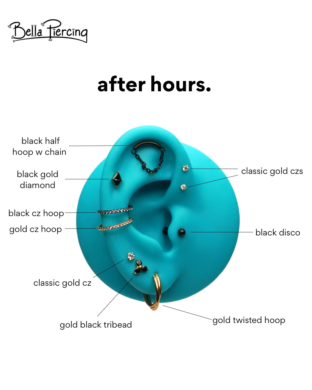 we love a black and gold combo, it truly never misses. 🖤
#earcuration #earpiercing #tragus #conch
