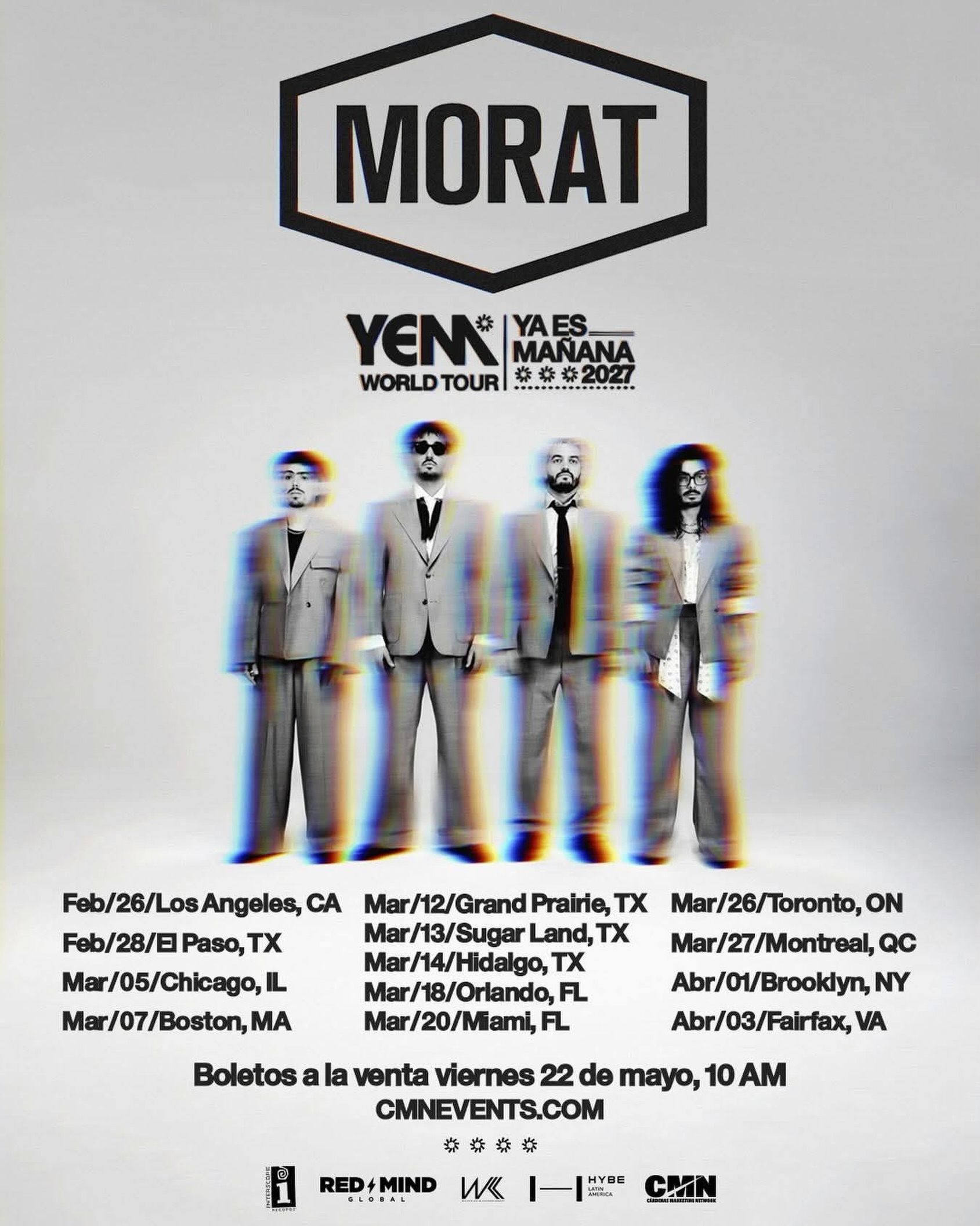 @morat llega a Montreal con su gira “YA ES MAÑANA”
🗓️ 27 de marzo 2027
📍 MTELUS @mtelusmontreal
🎟️ Preventa de Mtelus: Jueves 21 de mayo a las 9:00 (hora local) (Sin contraseña, enlace enviado directamente a los miembros)
Preventa de Evenko: Jueves 21 de mayo a las 10:00 (hora local) (Sin contraseña, enlace enviado directamente a los miembros)
Preventa del artista: Jueves 21 de mayo a las 10:00 (hora local) (Contraseña: MORATONTOUR)
#montreal #concierto #morat #latinosencanada #agendasocial