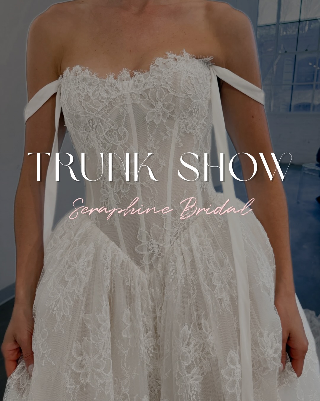 TRUNK SHOW ⏰ For a limited time pick from @seraphine_bridal’s newest collection and receive 10% off your purchase during the event dates (5/22-6/6) 💖 She has designed with every bride in mind - are you going for the clean or lace aesthetic? 💍