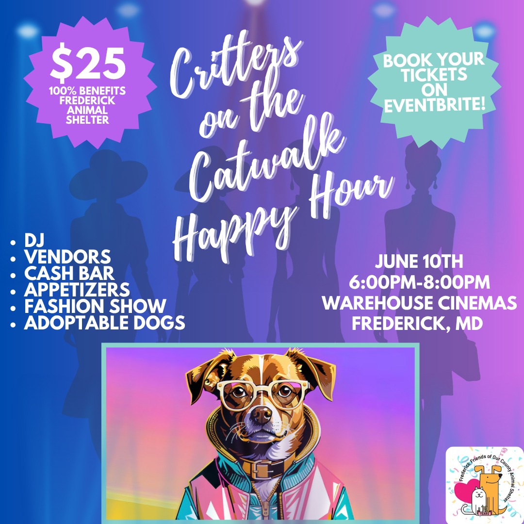 FFOCAS is hosting their second annual Critters on the Catwalk fashion show happy hour and adoption event with adoptable dogs from @fredcoanimalshelter! Get your tickets below and tell a friend!
Thank you to @999wfre and @930wfmd for their support and advertisement!
Thank you to @warehousecinemasfrdk for offering your venue free of charge to help our local homeless pets! We really appreciate you!
Ticket Link:
https://crittersonthecatwalk2026.eventbrite.com
#critters #fashionshow #bethere #adoptabledogs #dogpeople #shelterdogs #happyhour #adoptionevent #meetthedogs #frederickmddogs #frederickdogs #doglovers #imtoosexy #vendors #meetffocas