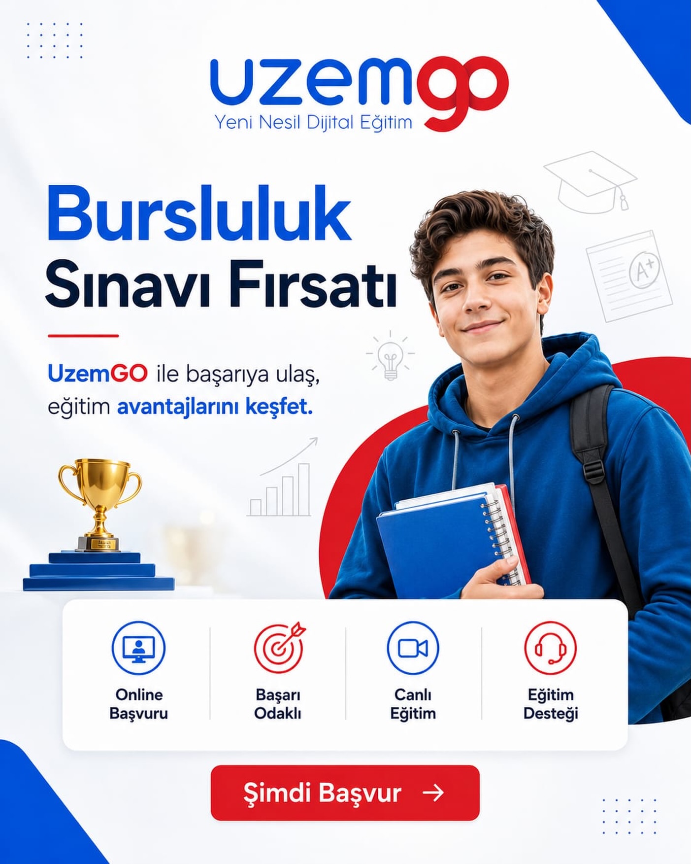Başarını eğitim avantajına dönüştürmek için UzemGO bursluluk sürecini keşfet.
Online başvuru, başarı odaklı eğitim yaklaşımı, canlı dersler ve eğitim desteğiyle yeni döneme güçlü başla.
#BurslulukSınavı #OnlineBaşvuru #EğitimFırsatı #BaşarıOdaklı #UzemGOBursluluk