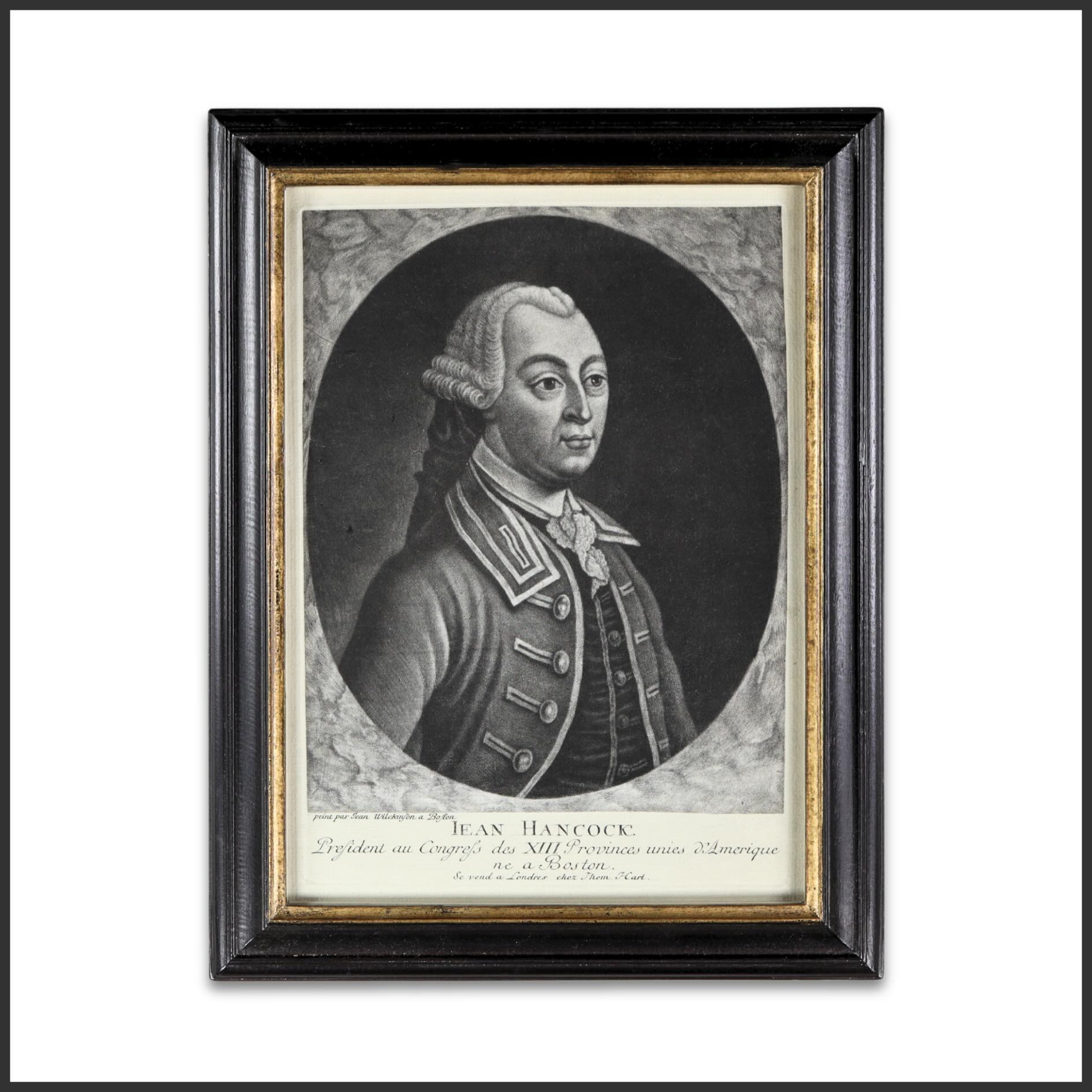The preview continues this week with another object from Independence Unfolded: America at 250.
A rare mezzotint portrait of John Hancock after the likeness by Thomas Hart, issued in France during the American Revolution. The print bears the French inscription “Jean Hancock Président au Congrès des XIII Provinces unies d’Amérique à Boston” (“John Hancock, President of the Congress of the Thirteen United Provinces of America at Boston”), reflecting both Hancock’s international reputation and the role of French as the language of diplomacy in the late eighteenth century.
As President of the Continental Congress, Hancock occupied a central place in the movement toward independence, his name becoming permanently associated with the Declaration of Independence. This scarce Revolutionary-era portrait stands as a vivid reflection of Hancock’s political stature and transatlantic recognition during the struggle for American independence.
Featured in the forthcoming catalog Independence Unfolded: America at 250, opening June 12.
#Gallery76Americana #JohnHancock #AmericanRevolution #Americana #America250