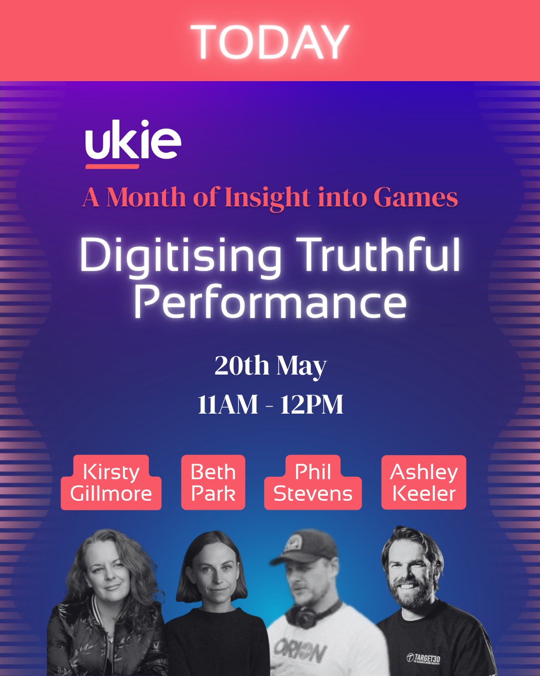 Starting in 1 hour! ⏰
Today we're excited to be hosting a webinar in collaboration with Ukie for their Month of Insight into Games.
Ashley Keeler (head of StudioT3D and co-founder of Target3D) will be joined by Kirsty Gillmore (Voice & Performance Director, Casting Director and Dialogue Producer), Beth Park (Senior Voice & Casting Director) and Phil Stevens (Narrative Director).
They'll be discussing what it takes to create a truthful performance in video games, and with the credits this group has, you'll want to tune in!
Head to our bio for the link! 🔗
#videogames #gaming #gamedev #acting #actor #voiceactor #voiceacting #performance #performancecapture #pcap #fullpcap