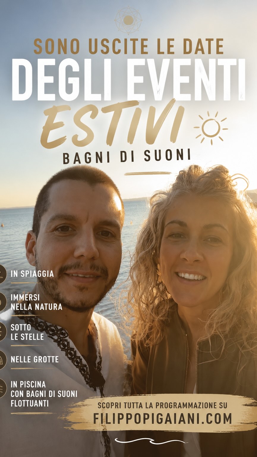 Sono uscite le date degli eventi estivi ☀️✨
Tornano i Bagni di Suoni in spiaggia, immersi nella natura, sotto le stelle, nelle grotte e anche in piscina con le esperienze fluttuanti 🌊
📅 Tutta la programmazione è disponibile su
FILIPPOPIGAIANI.COM
Un’estate fatta di vibrazioni, ascolto e momenti da vivere insieme.
🌍 In tantissime città differenti.
Ti aspettiamo 🙏
Per ulteriori info link in Bio:
📱whatsapp: 347 948 0292
#filippopigaiani #bagnodisuoni #campanetibetane #suonoterapia #handpanmusic