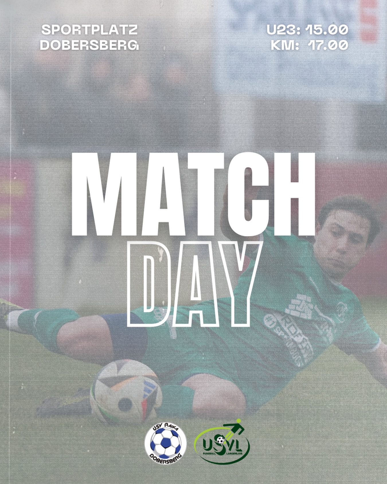 MATCHDAY! 💚🔥
Unsere Jungs fahren heute nach Dobersberg. Das Ziel ist klar: sechs Punkte. 💪🏼⚽️
Kommt vorbei und unterstützt den USVL lautstark! 👏🏼
📍 Sportplatz Dobersberg
🕒 U23: 15:00 Uhr
🕔 KM: 17:00 Uhr
#forzausvl #matchday #auswärtsspiel #waldviertel