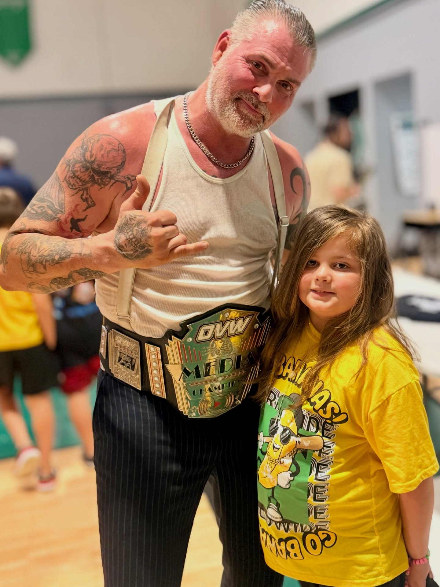 My daughter last night with @ovwwrestling stars @thejotapeso & @jaydeniro08 at “Shamrock Slam 2” held at Saint Martha’s School.
She had an absolute blast and then some being able to be that close to the ring, and shaking hands and giving high five’s to all the wrestlers.
Be sure to checkout @perfectpitchlouisville for your photo needs at some @ovwwrestling events.