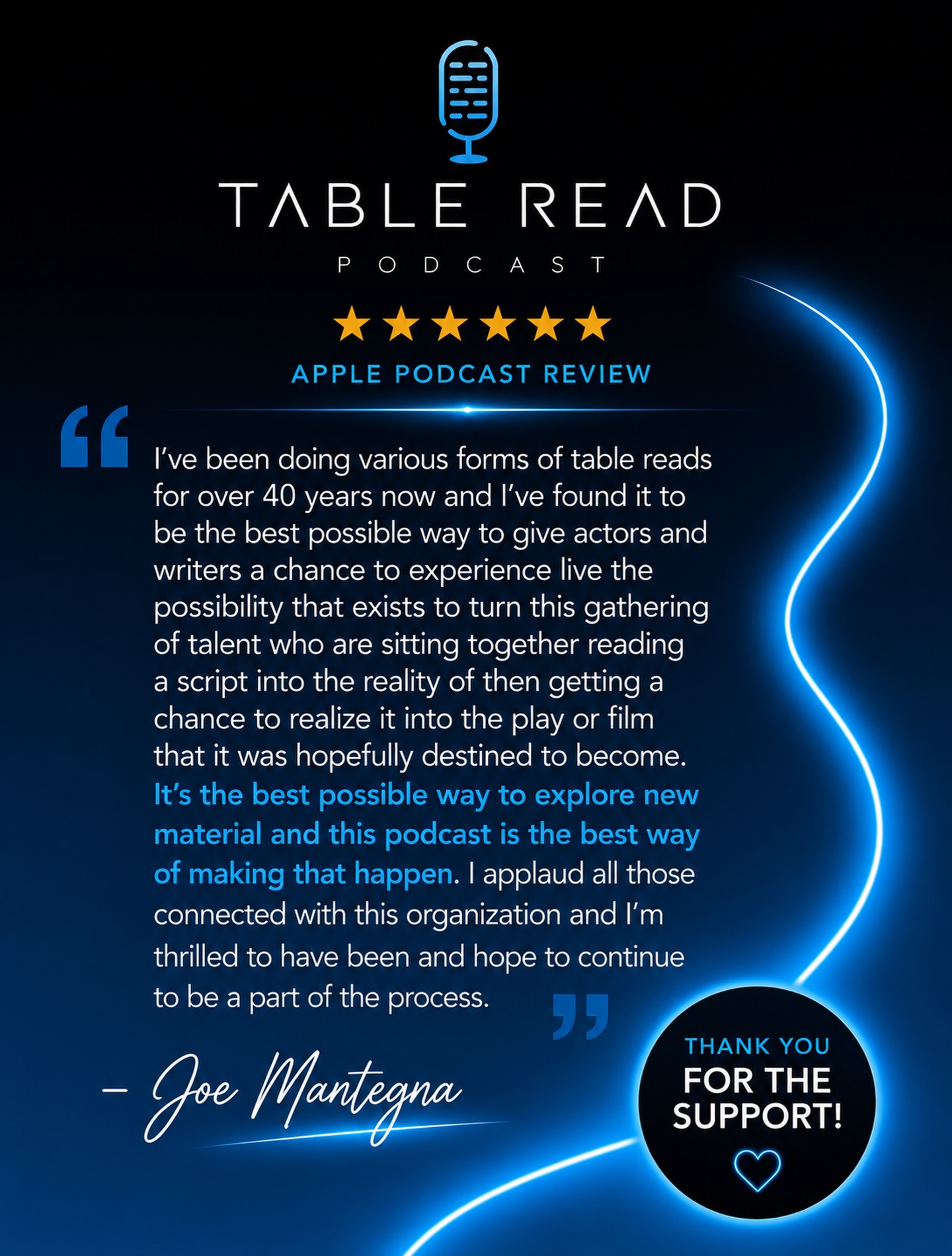 Hearing these words from @joemantegna means the world to us. From actors and writers to sound designers and editors, Table Read Podcast exists to give unproduced stories a chance to truly come alive — and to build a creative space where artists can connect, collaborate, and imagine what’s possible together.
Thank you to everyone who listens, supports, shares, performs, writes, and believes in this process. 🎙️✨
“It’s the best possible way to explore new material…” — Joe Mantegna
#TableReadPodcast #AudioDrama #ScriptedPodcast #FilmPodcast