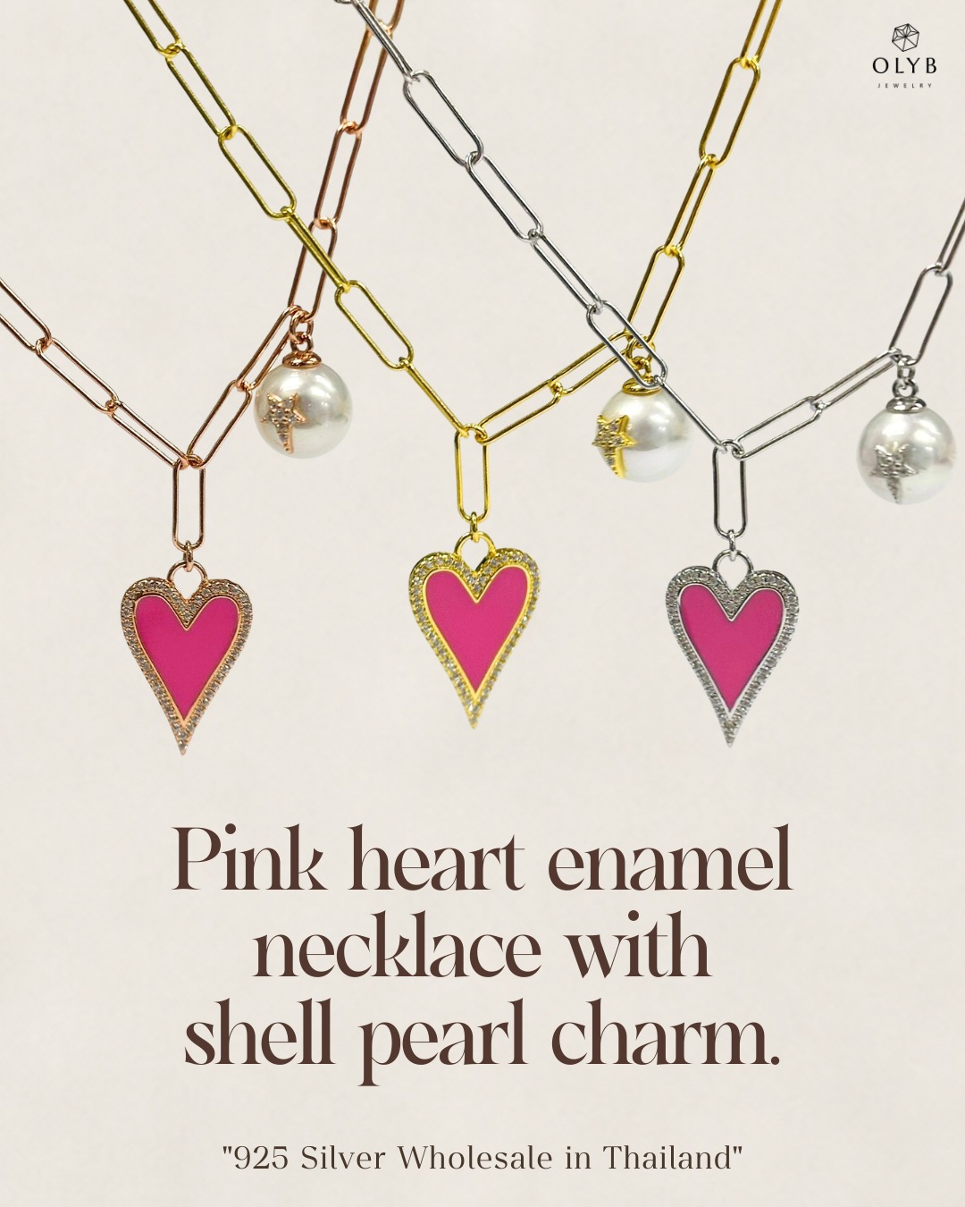 Matching necklace & bracelet set ♡
Pink heart enamel with shell pearl charm — sweet, playful, and easy to style
