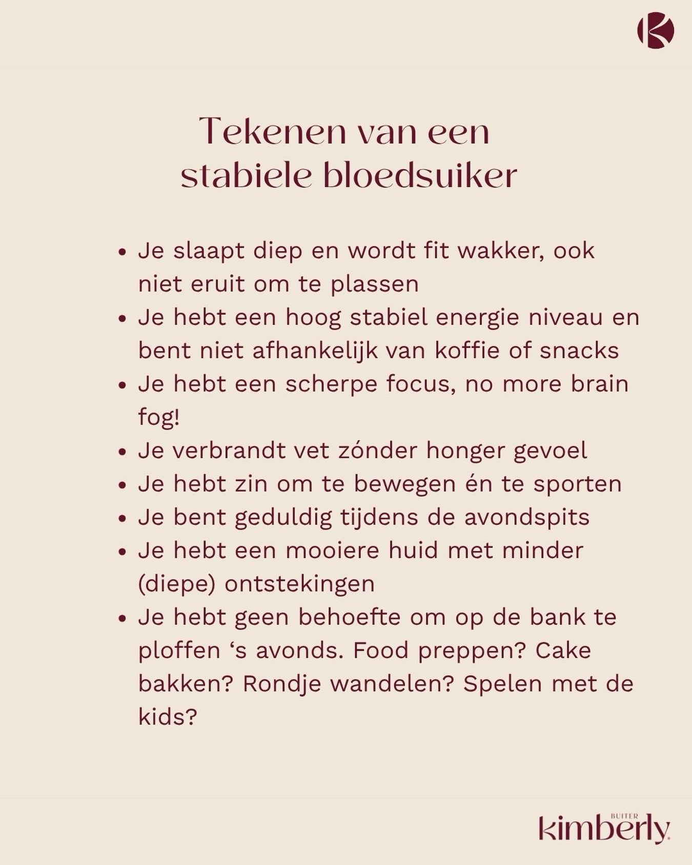 Als je het spelletje calorieën tellen hebt uitgespeeld en erachter bent dat dit geen duurzaam resultaat geeft dan is het tijd voor kennis en inzicht in jouw lijf.
Resultaat wat bijdraagt aan je gezondheid en wat forever in je leven past. Omdat jij dat wil!
Omdat het je zoveel oplevert dat je geen andere manier van eten meer wil. Het geeft je elke dag meer dan dat het je kost.
Daar heb je geen discipline voor nodig daarvan krijg je discipline!
Calorieën tellen gaat vaak gepaard met honger, restrictie en energie tekort.
Bloedsuiker regulatie gaat over je lijf voeden en geven wat het nodig heeft. Kijken wat bij jouw lijf en leven past. Zonder honger en met méér energie ipv minder.
Eten in lijn met je bloedsuiker gaat vanzelf, want je lijf wil dit zelf ook het liefste. Hieruit vloeit gezondheid.
Je lichaam telt namelijk geen calorieën! Het telt voedingstoffen en energie. Het reageert op wát je eet én wanneer.
Heb je zin in meer energie? En regie op je gezondheid? Dan is bloedsuiker regulatie een essentiële stap!
#bloedsuiker #insulineresistentie #hormonen #huid #energie