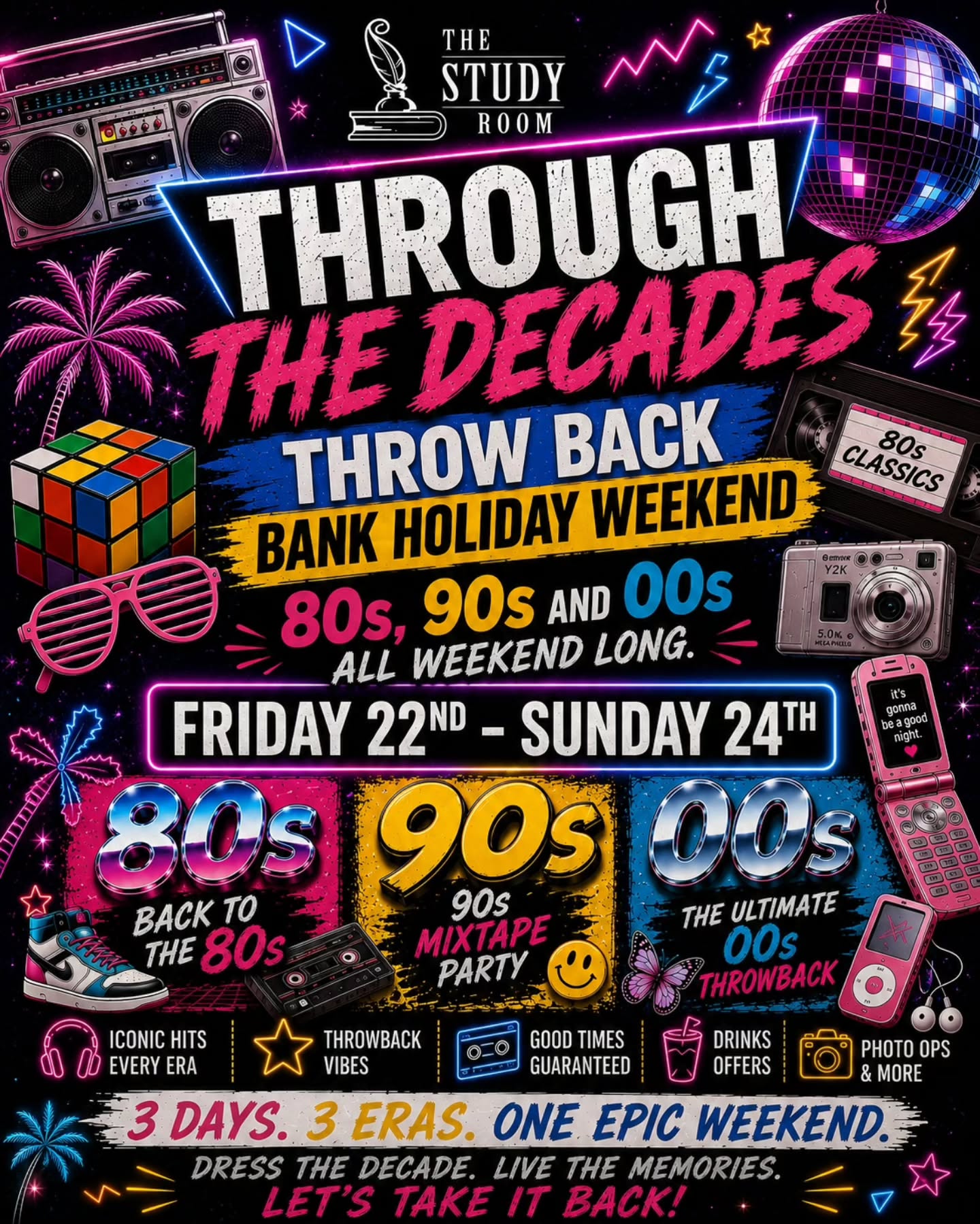 šØ THROUGH THE DECADES WEEKEND IS TAKING OVER LANCASTER šØ
After the madness of our Country Western Weekend⦠you already know we donāt do themed weekends in halfs š¤ š„
This Bank Holiday, The Study Room is going full throwback mode with a weekend dedicated to the biggest hits, fashion and party vibes from the 80s, 90s & 00s š¶ā”
š
Friday 22nd ā Sunday 24th
š The Study Room, Lancaster
Expect: ⨠Live music all weekend
š§ DJs & entertainment
šø Themed cocktail menu
𪩠Fully themed venue décor
š Dress up & costumes encouraged
š Games, fun & surprises all weekend long
PLUS ā our HUGE Sunday Beer Garden Party featuring: š¹ Miixa100 Cocktail Bar andšµ DJ set
āļø Big Bank Holiday energy
Back to the 80s, 90s mixtape and 00s Throwbacks
Get your crew together, pick your era, and get ready for one of the biggest Bank Holiday weekends in Lancaster šæš„
#LancasterEvents #whatsonlancaster #Lancasterthrowback #80s #90s