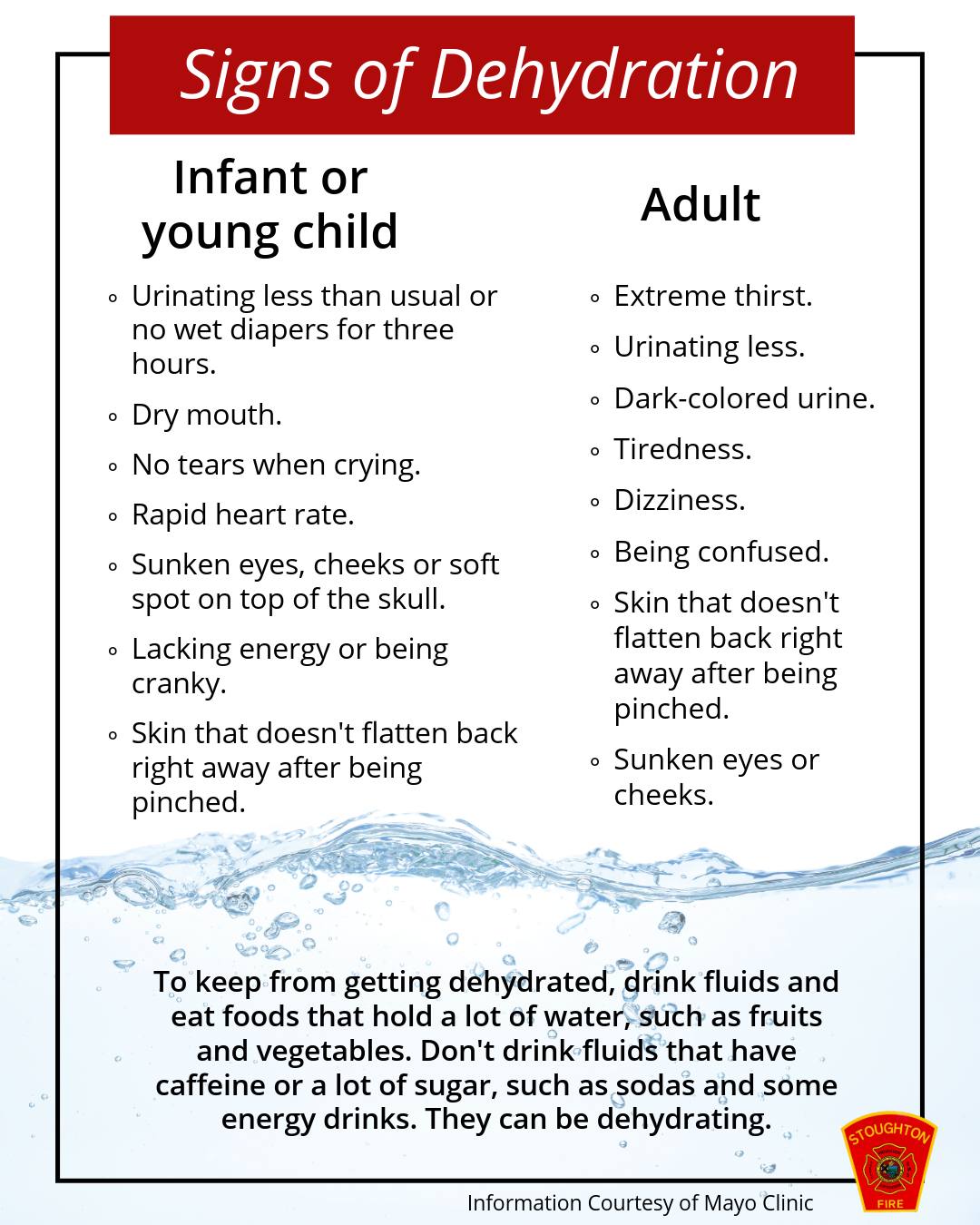 With today being the first hot day of the year, remember to stay hydrated by drinking plenty of fluids. Be sure to look for signs of dehydration in your loved ones to help them stay safe.
#SFD #hydration #dehydration #summerweather #drinkwater #drinkplentyoffluids