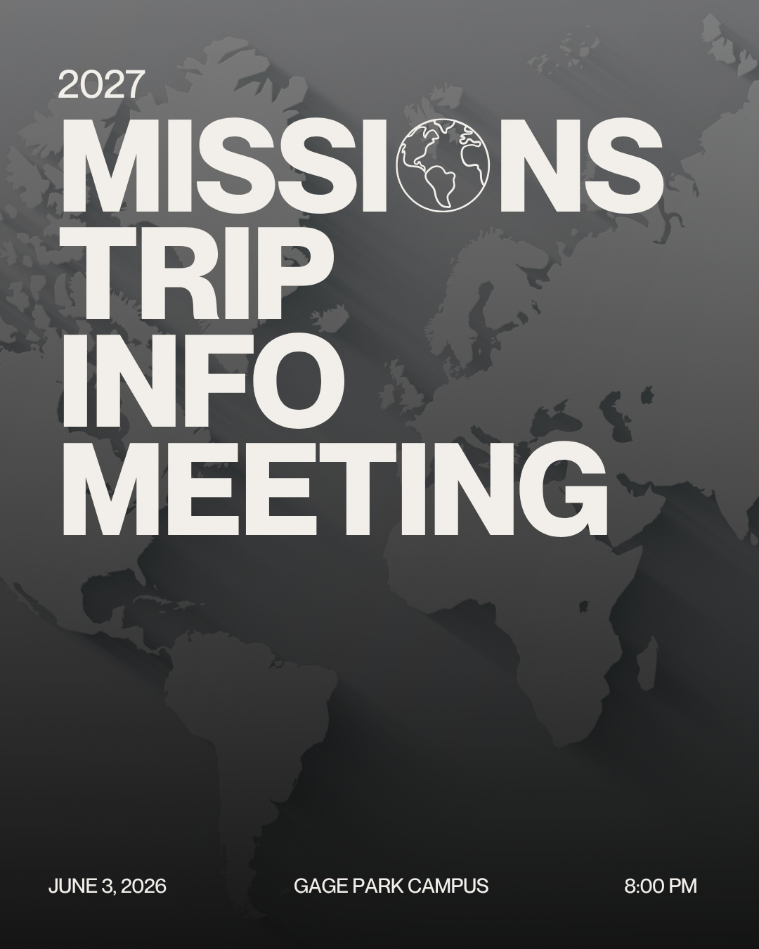 🌍 Missions Trip Info Meeting
Interested in serving on a Missions Trip? We have two exciting opportunities coming up in 2027:
🇺🇬 Arua, Uganda
🇺🇸 Dream Centre, Los Angeles
Come find out more at our Missions Trip Info Night on June 3, right after Prayer.
🕗 8:00 PM
📍 Warehouse – Gage Park Campus
We’d love to see you there!